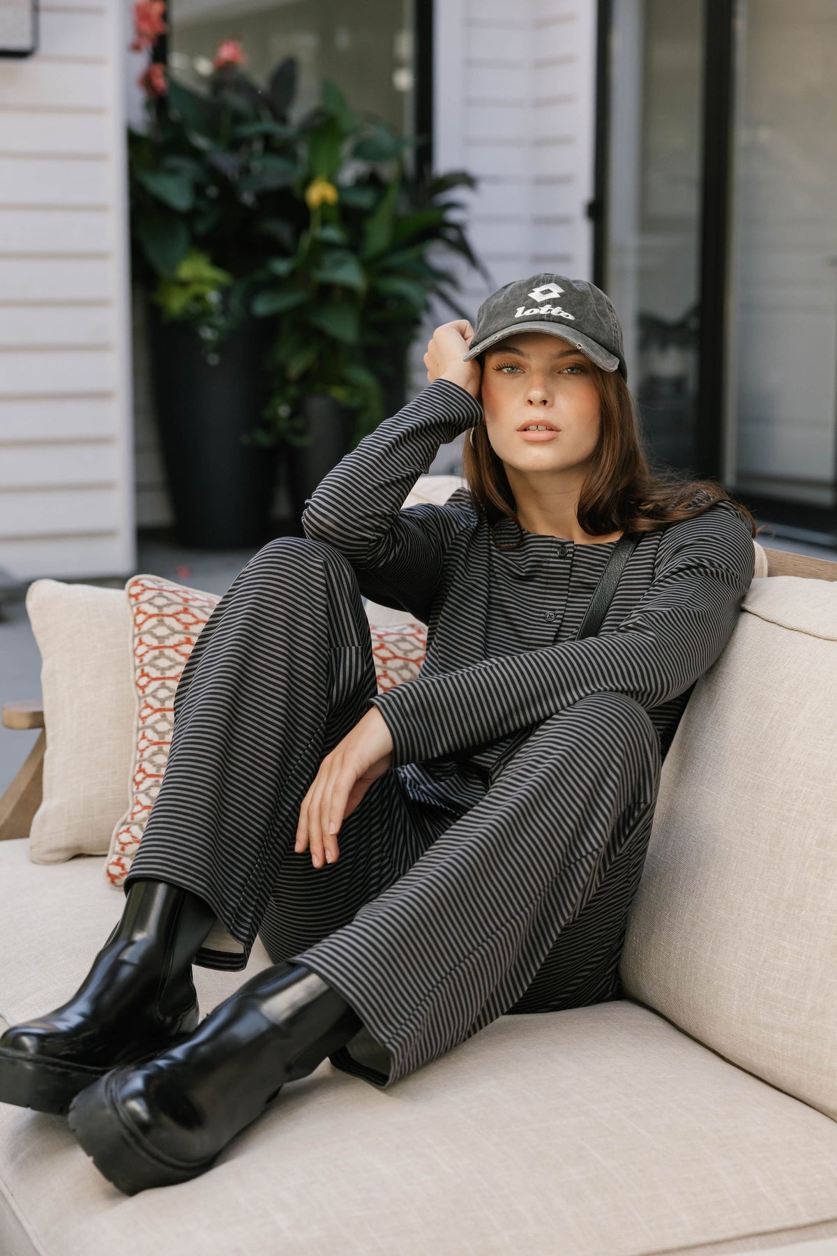 Thalia Lounge Pants in Charcoal Stripe
