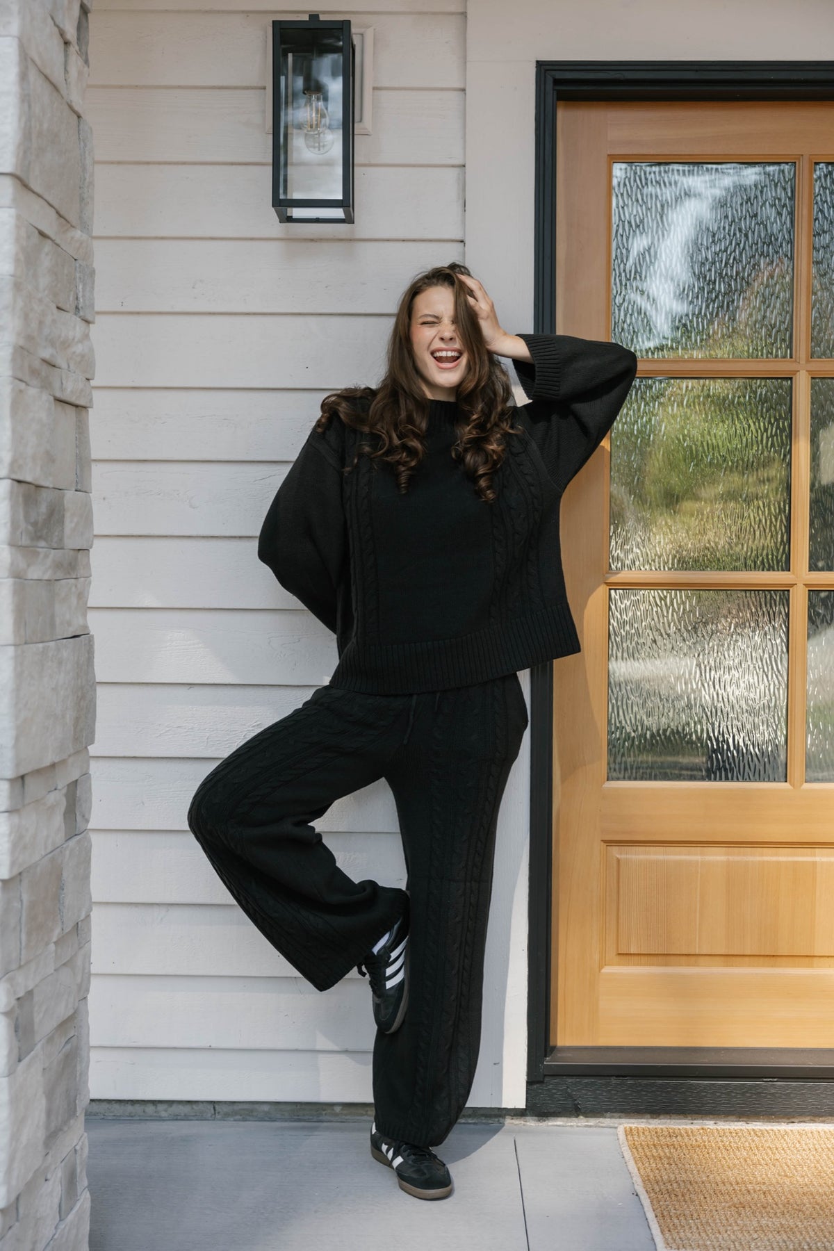 Charlie Cable Knit Sweater in Midnight Black