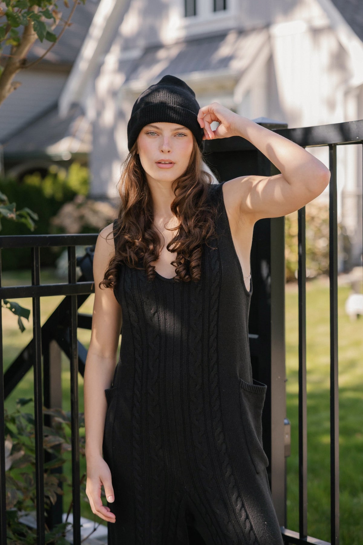 Charlie Cable Knit Straight Leg Romper in Midnight Black