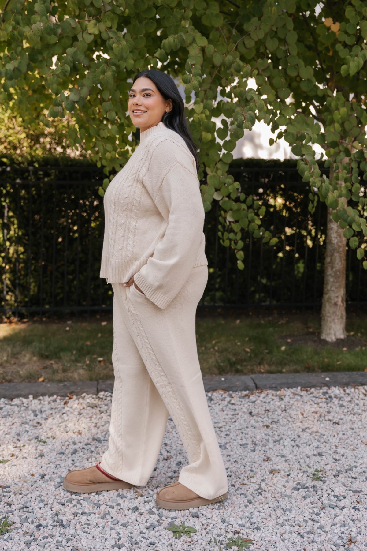 Charlie Cable Knit Straight Leg Pant in Cream