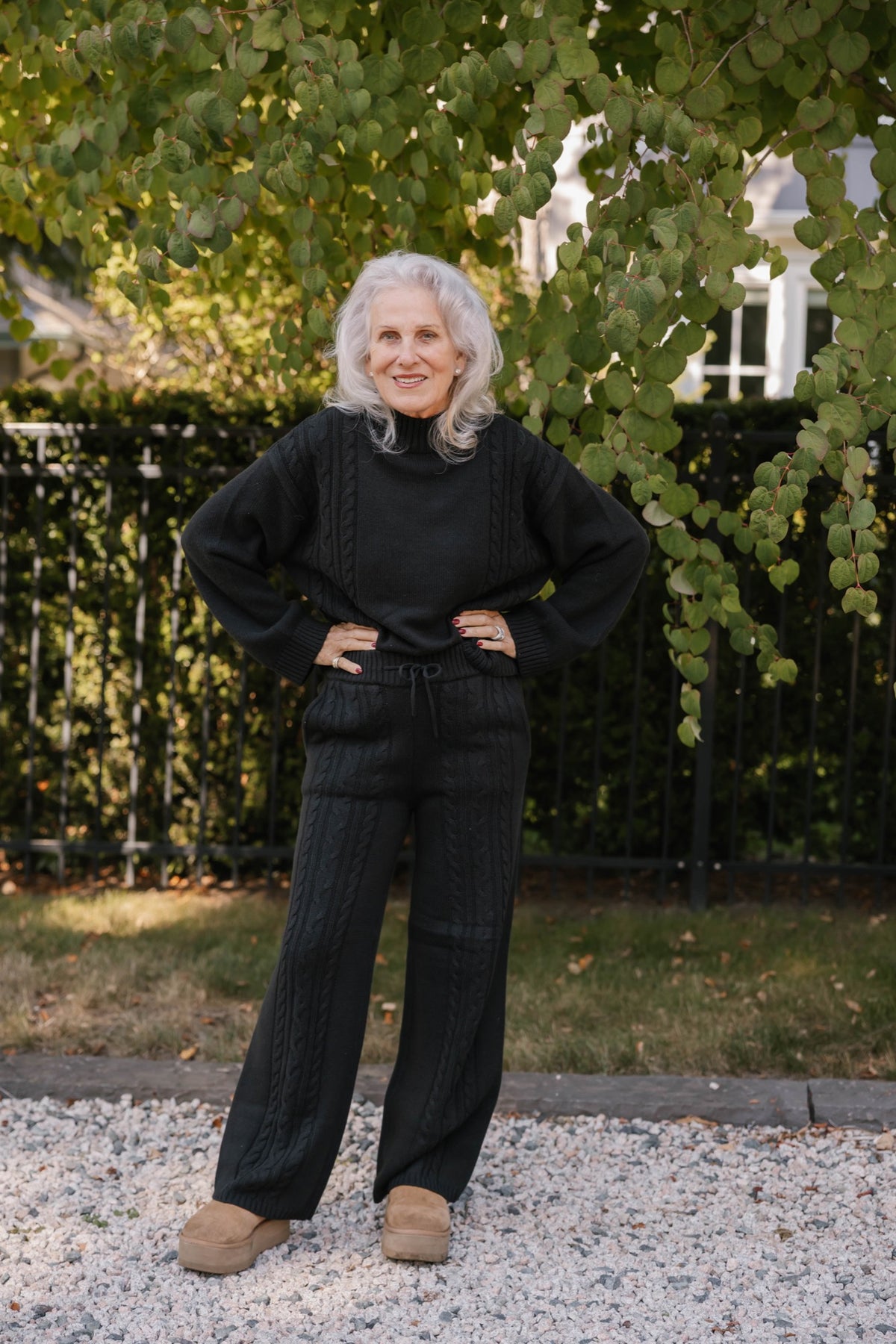 Charlie Cable Knit Straight Leg Pant in Midnight Black