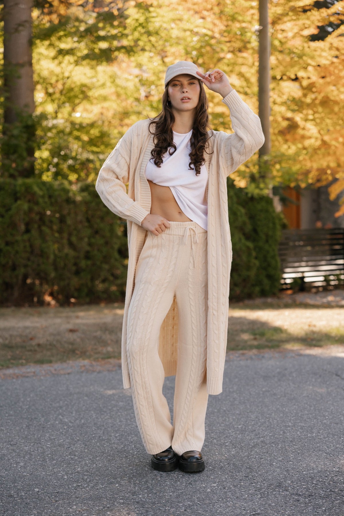 Charlie Cable Knit Long Cardigan in Cream