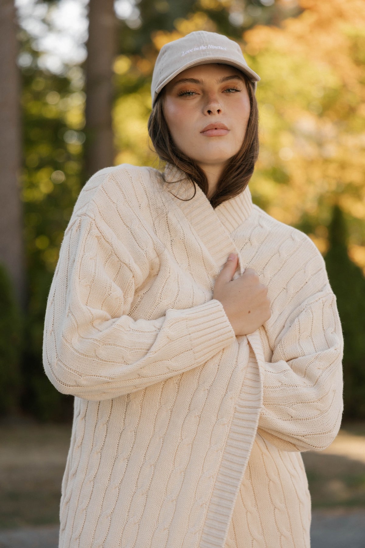 Charlie Cable Knit Long Cardigan in Cream
