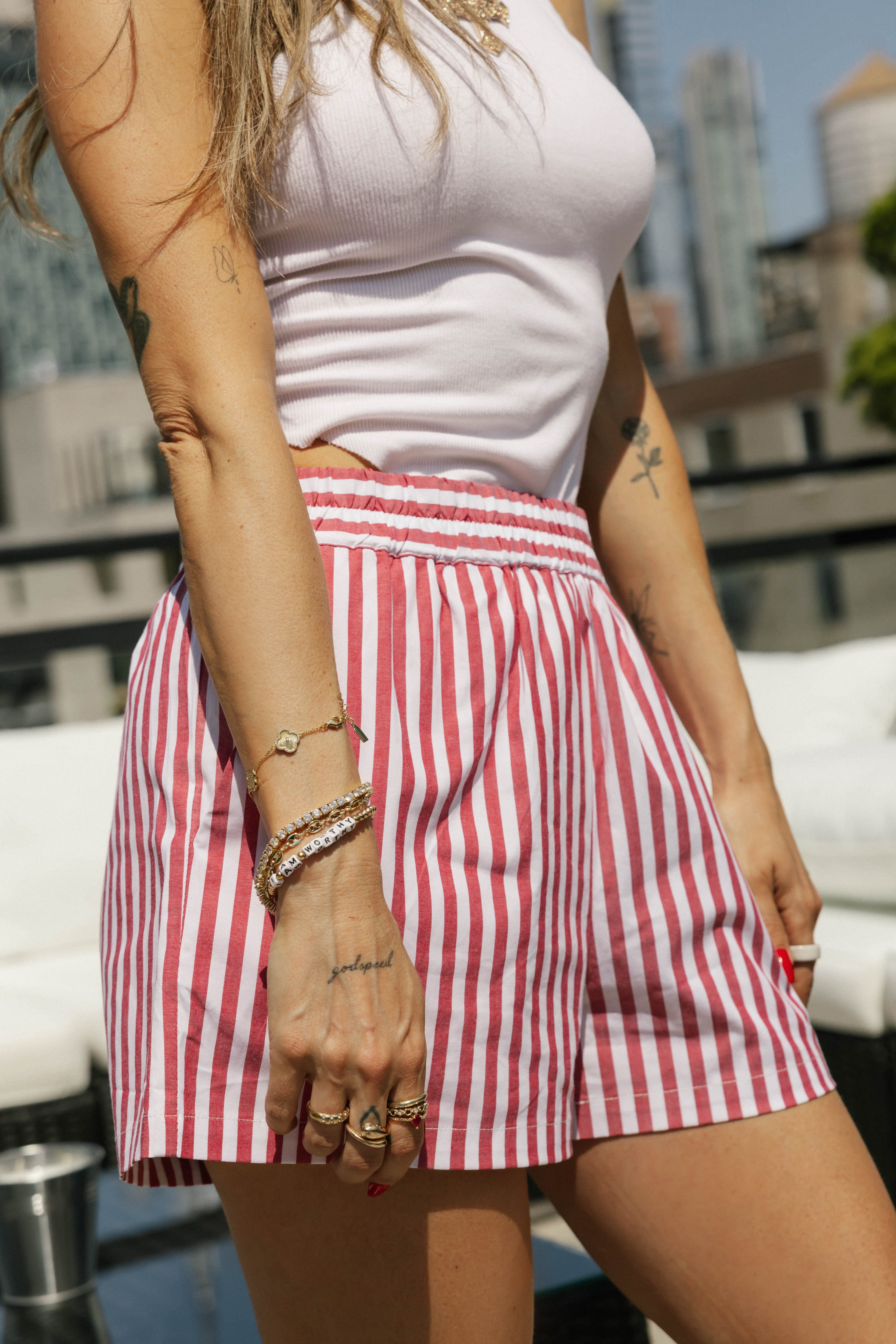 Kaitlyn Cotton Short in Faded Red Stripe