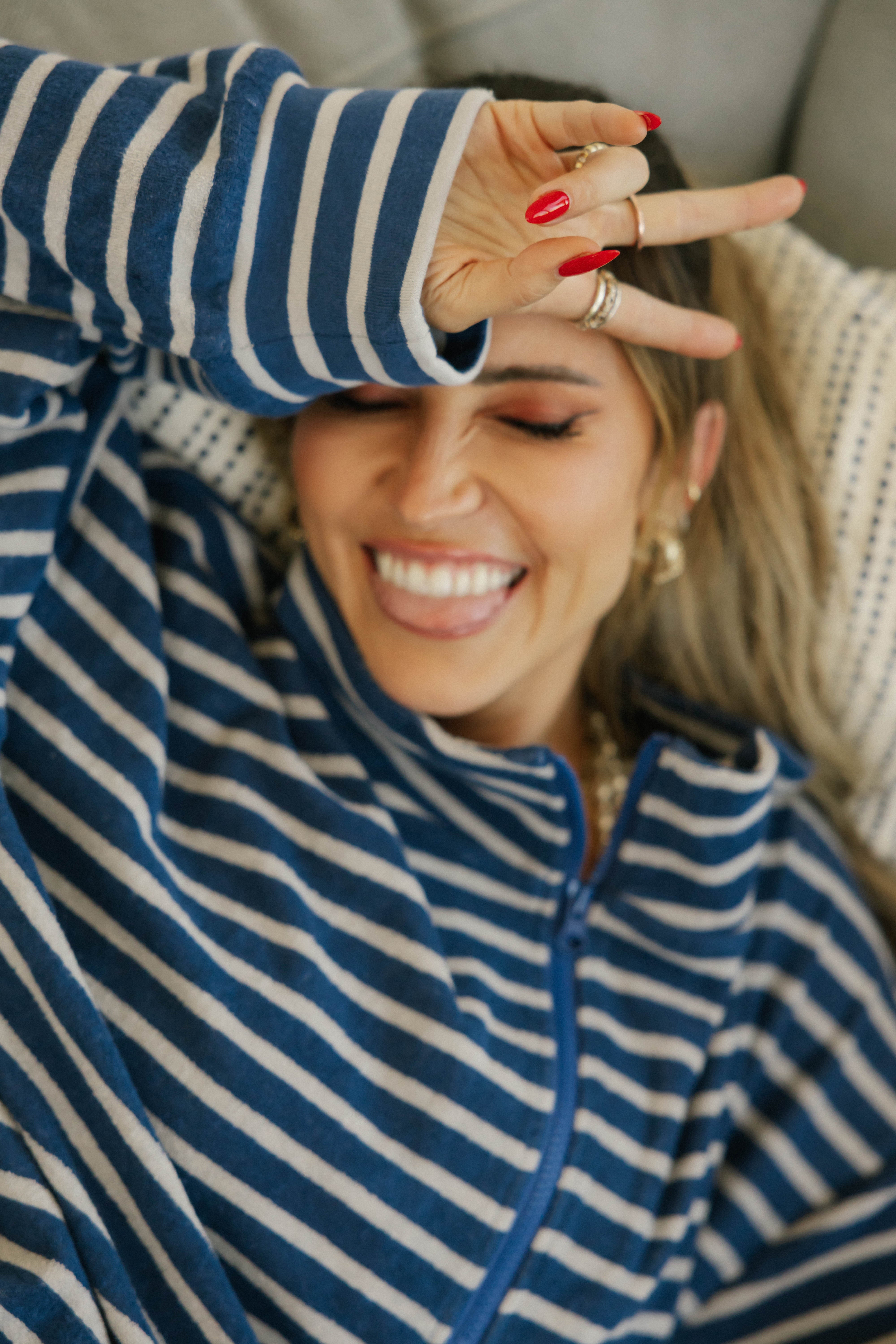 Kaitlyn Terry 1/4 Zip Top in Grey/Navy Stripe
