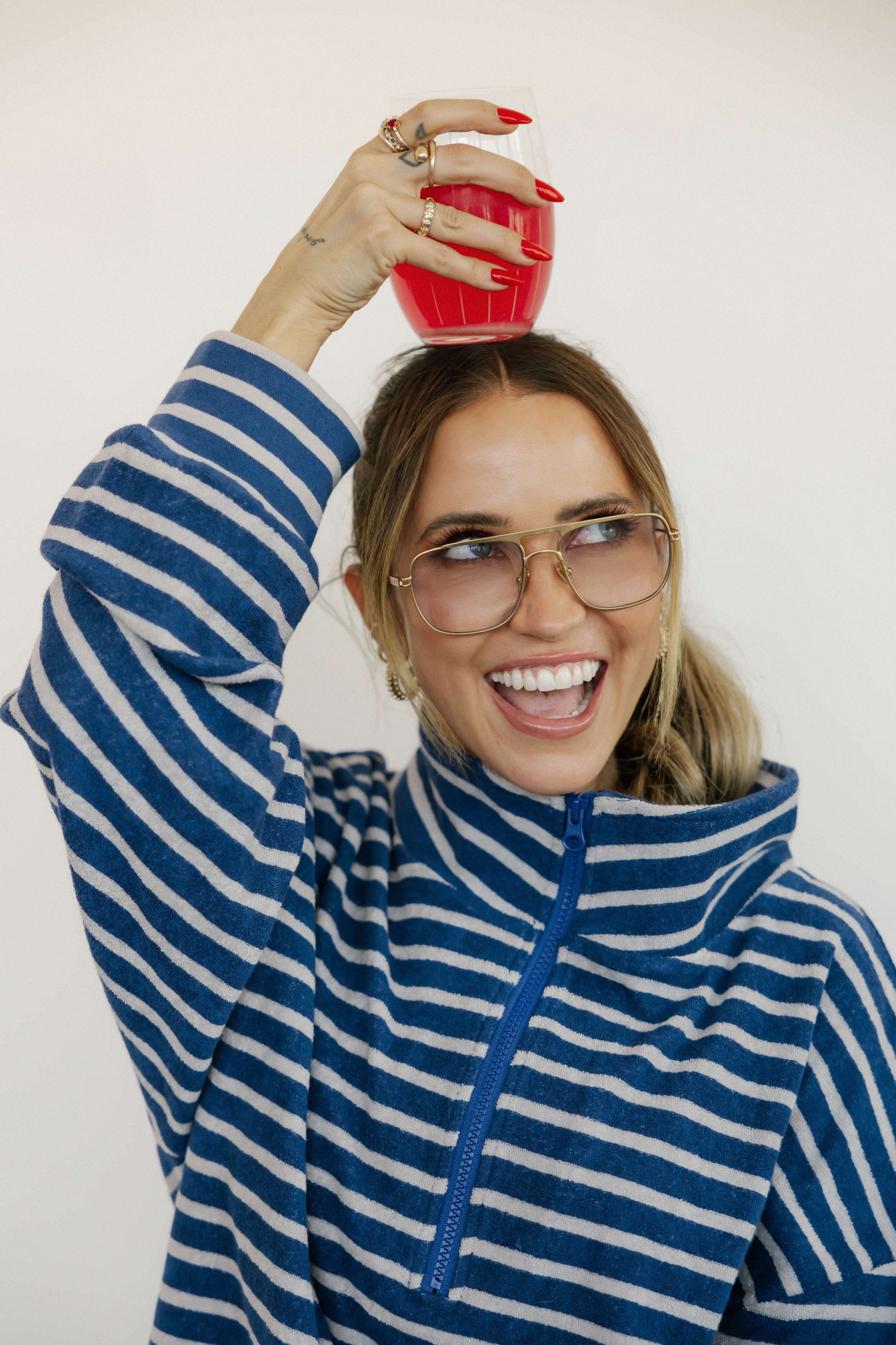 Kaitlyn Terry 1/4 Zip Top in Grey/Navy Stripe