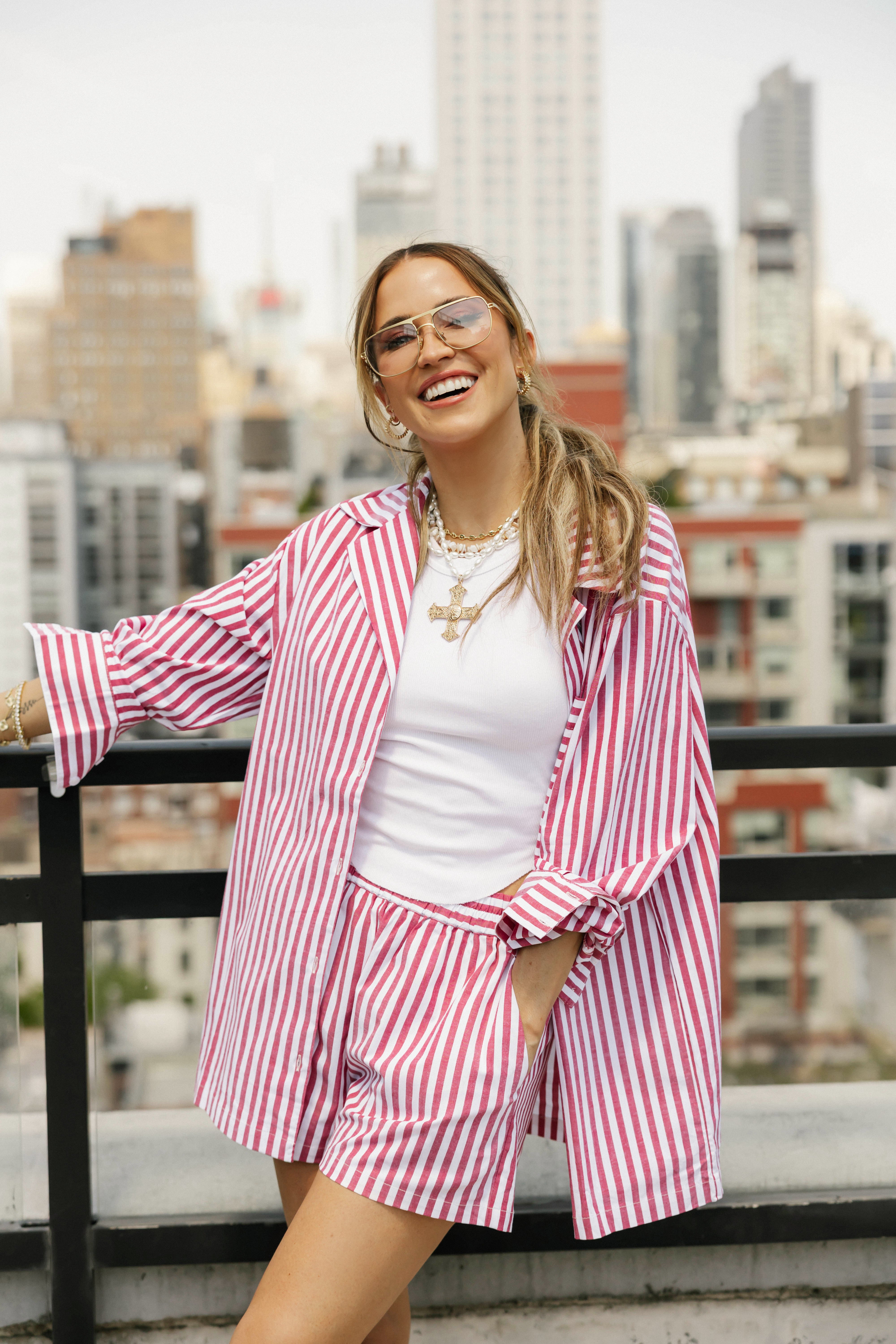 Kaitlyn Cotton Button Down Shirt in Faded Red Stripe