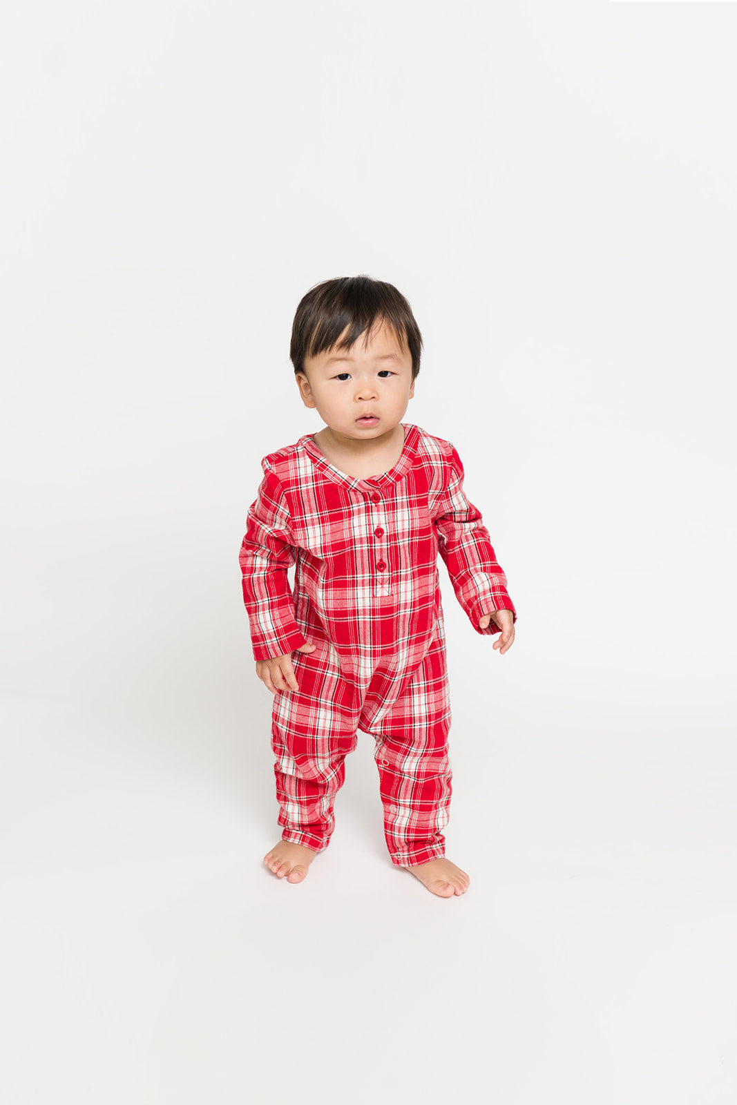 Baby Remy Henley Romper in Red Plaid