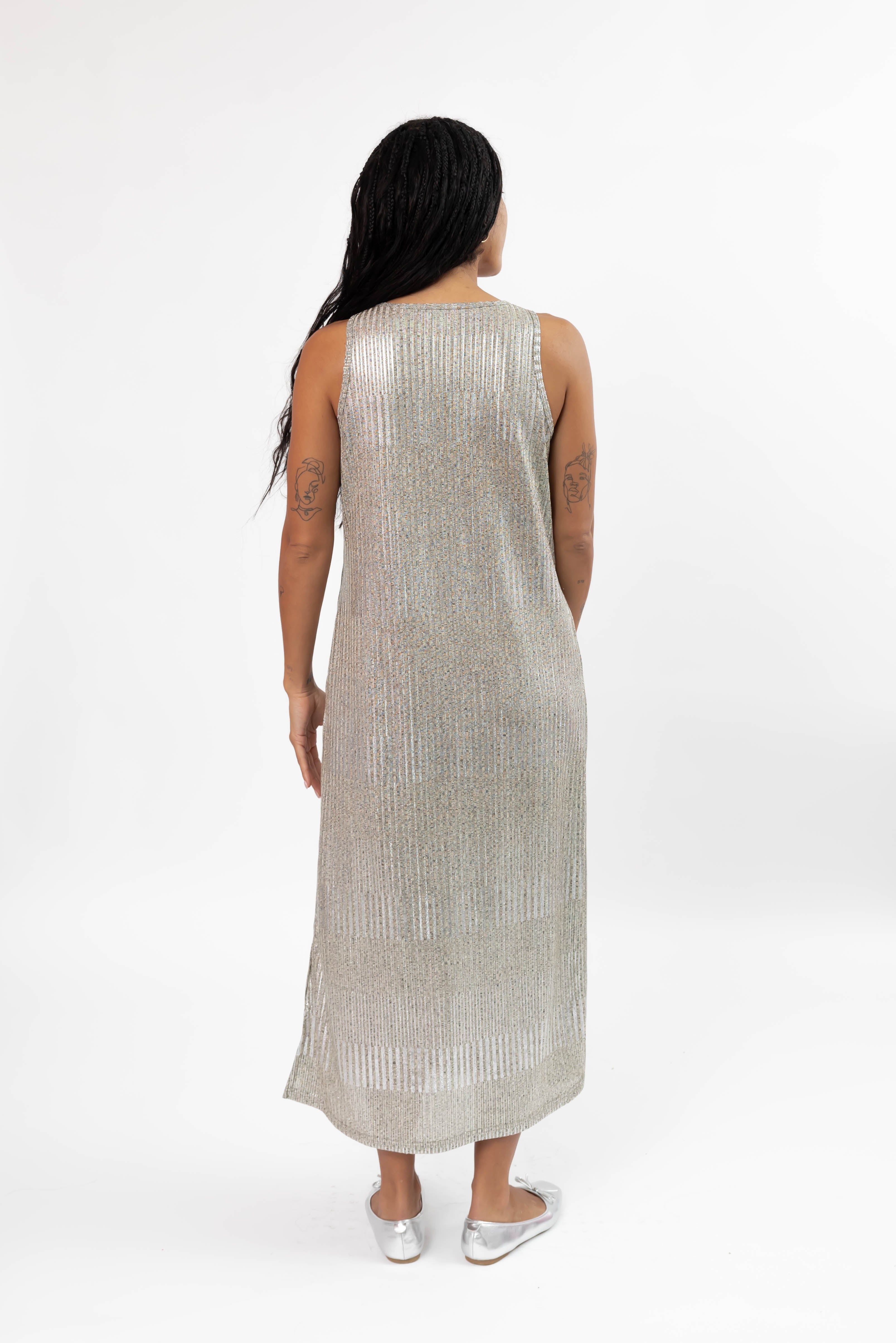 Tank Maxi Dress in Silver Shimmer
