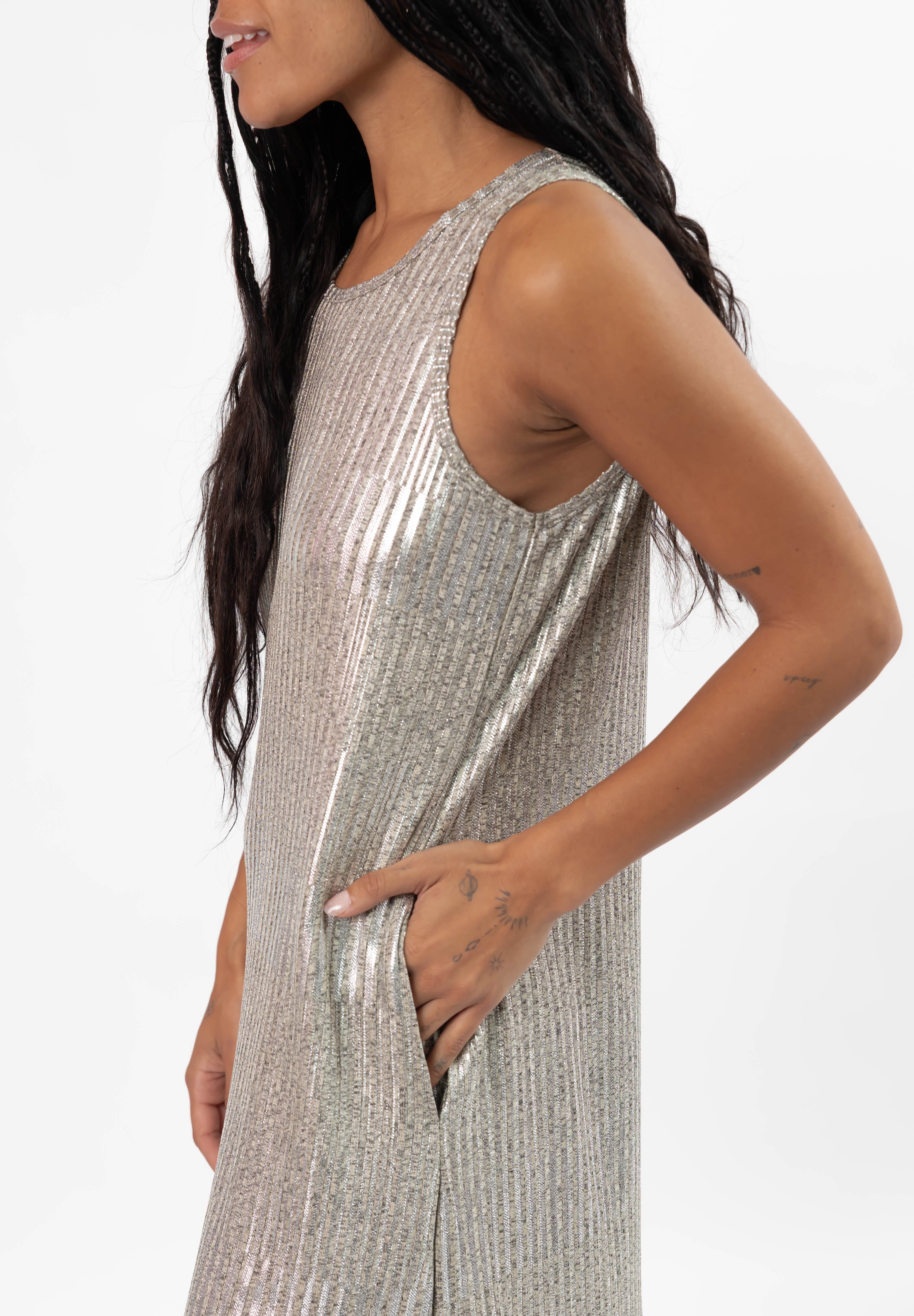 Tank Maxi Dress in Silver Shimmer