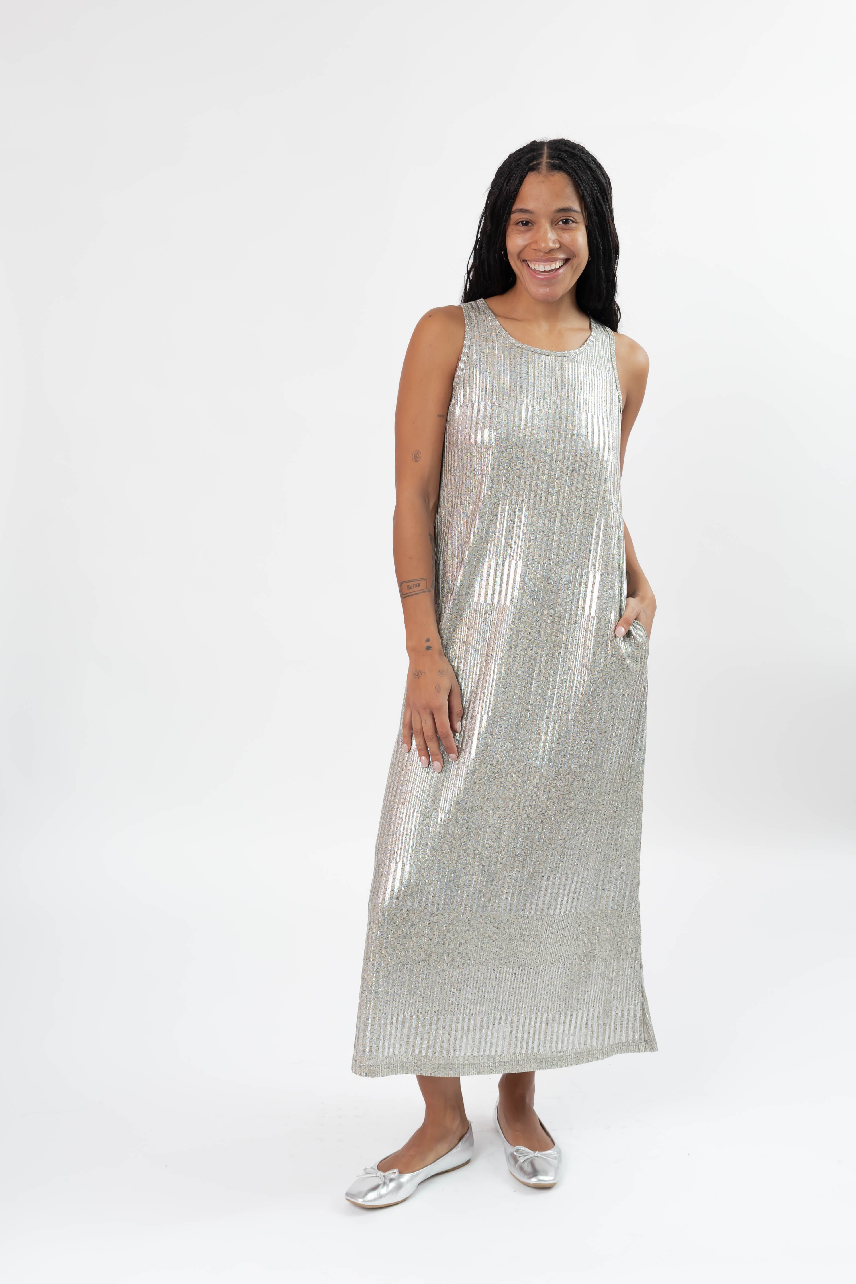 Tank Maxi Dress in Silver Shimmer