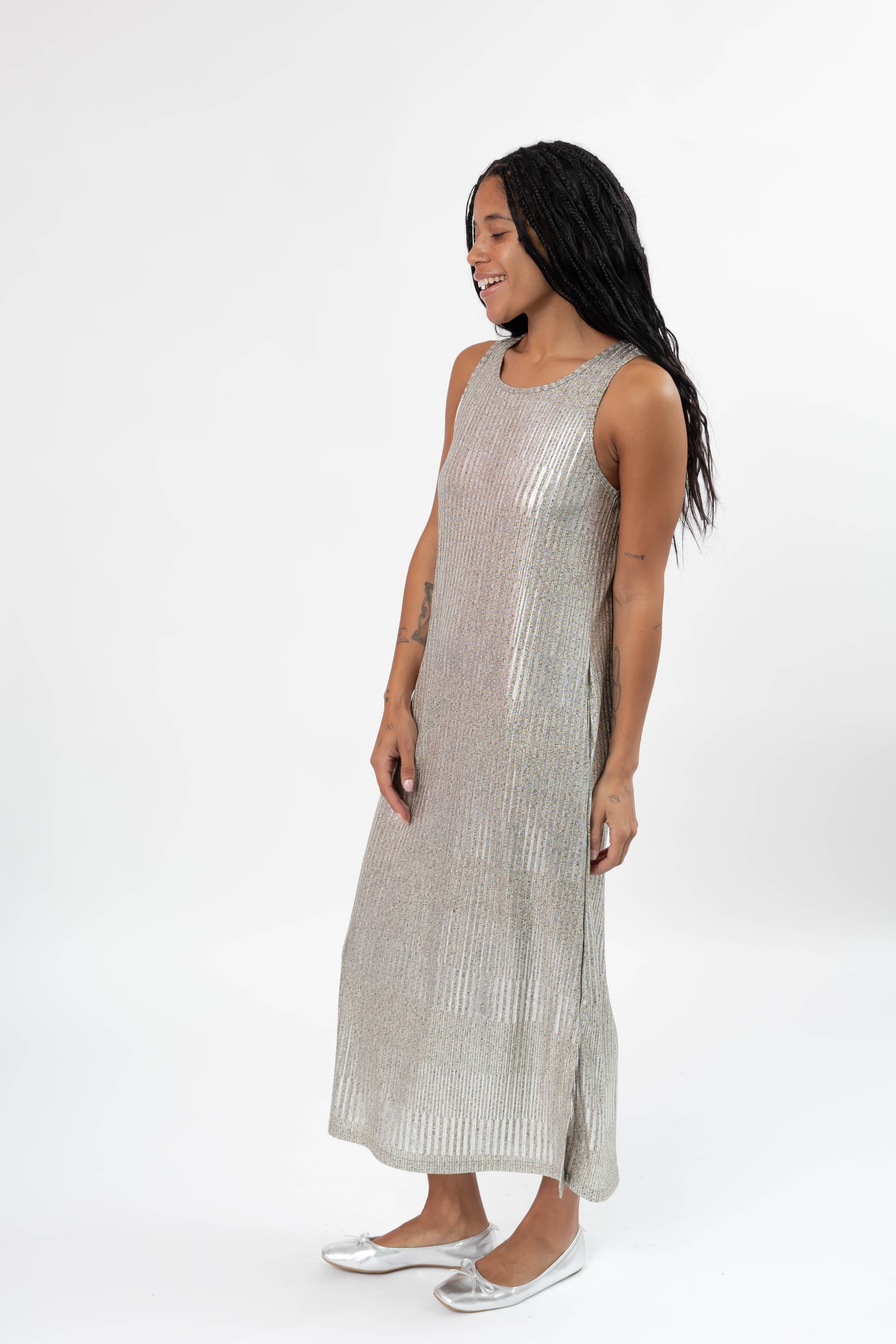 Tank Maxi Dress in Silver Shimmer