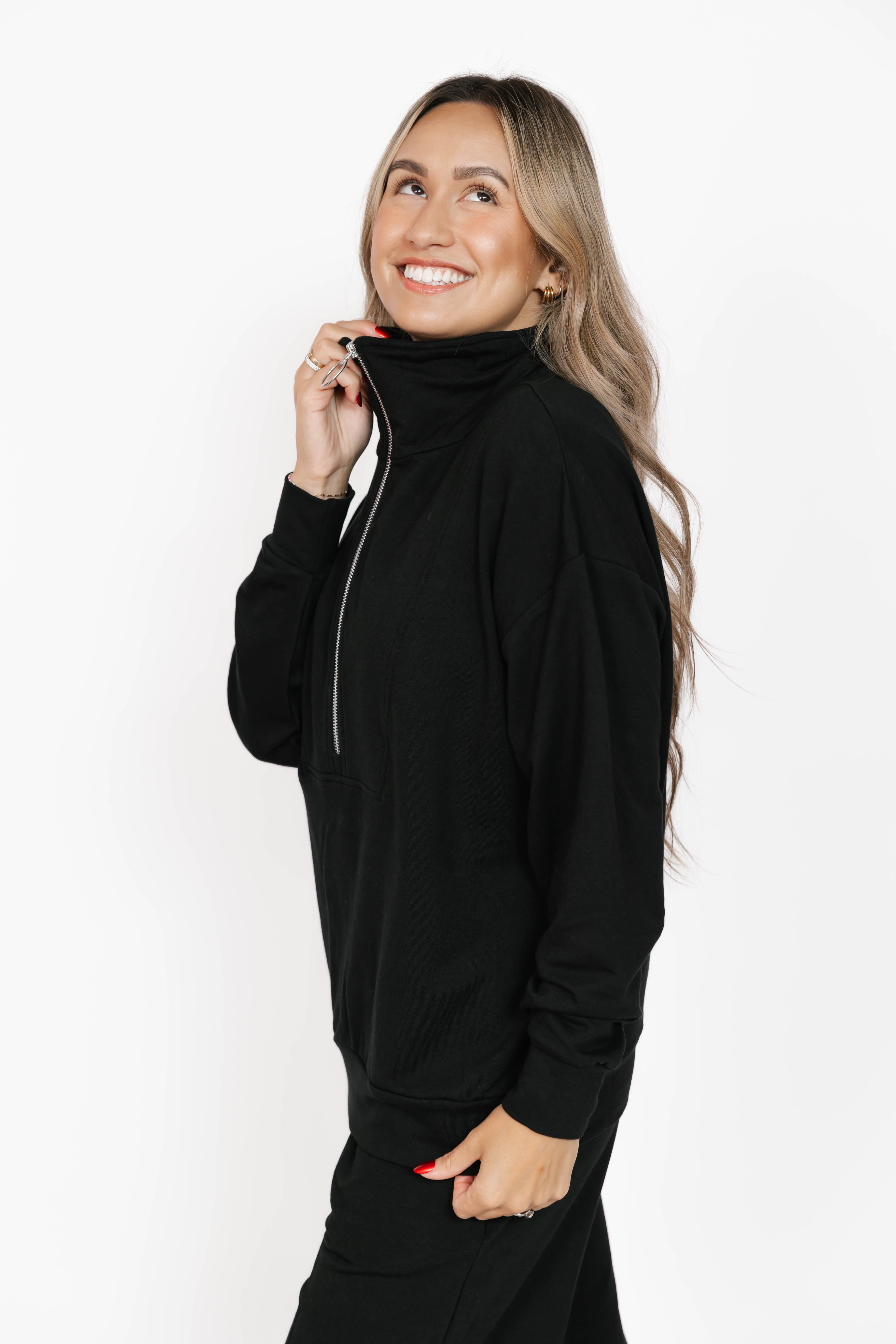 Tate Zip Top in Midnight Black