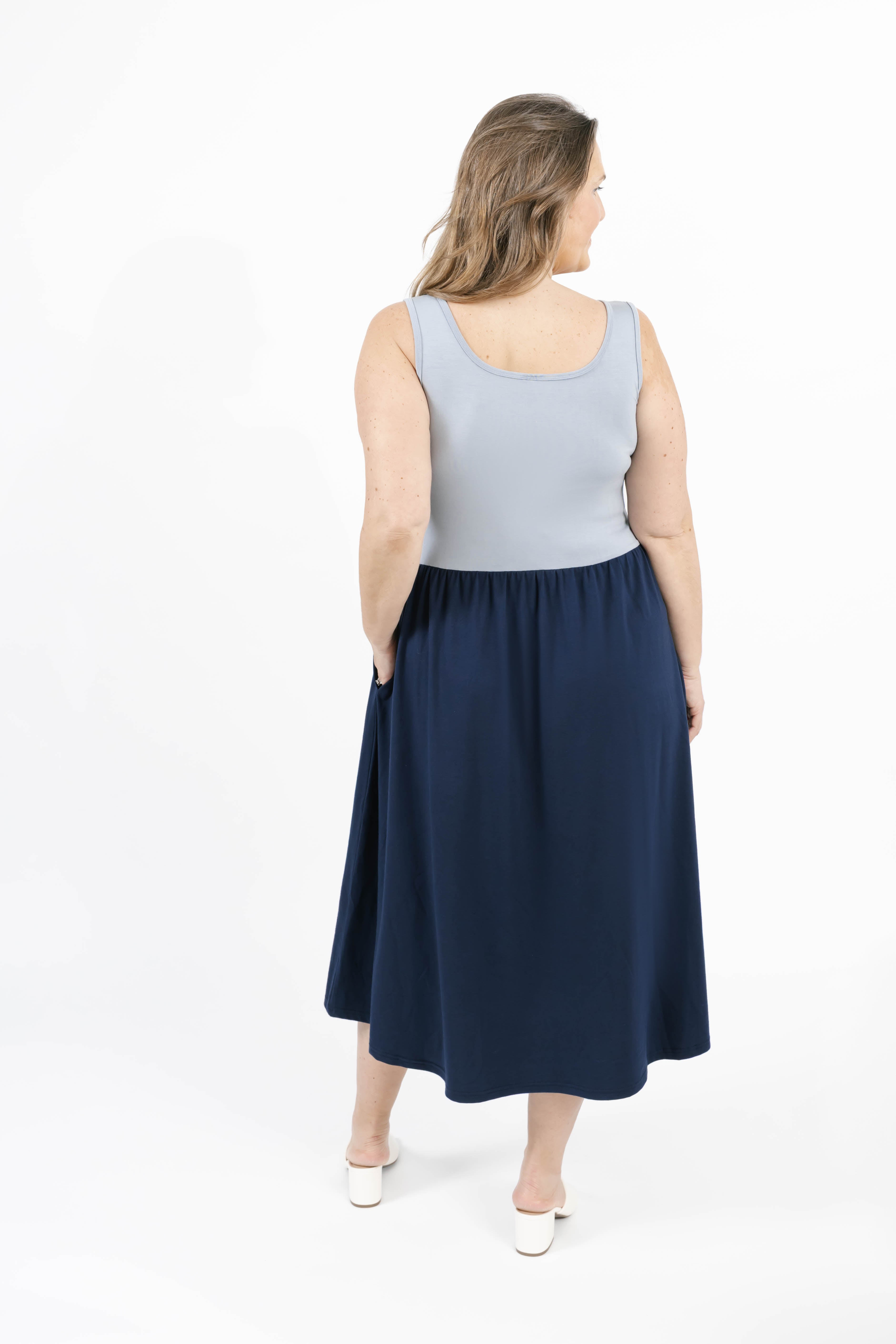 Tatiana Midi Dress in Icy Blue/Navy