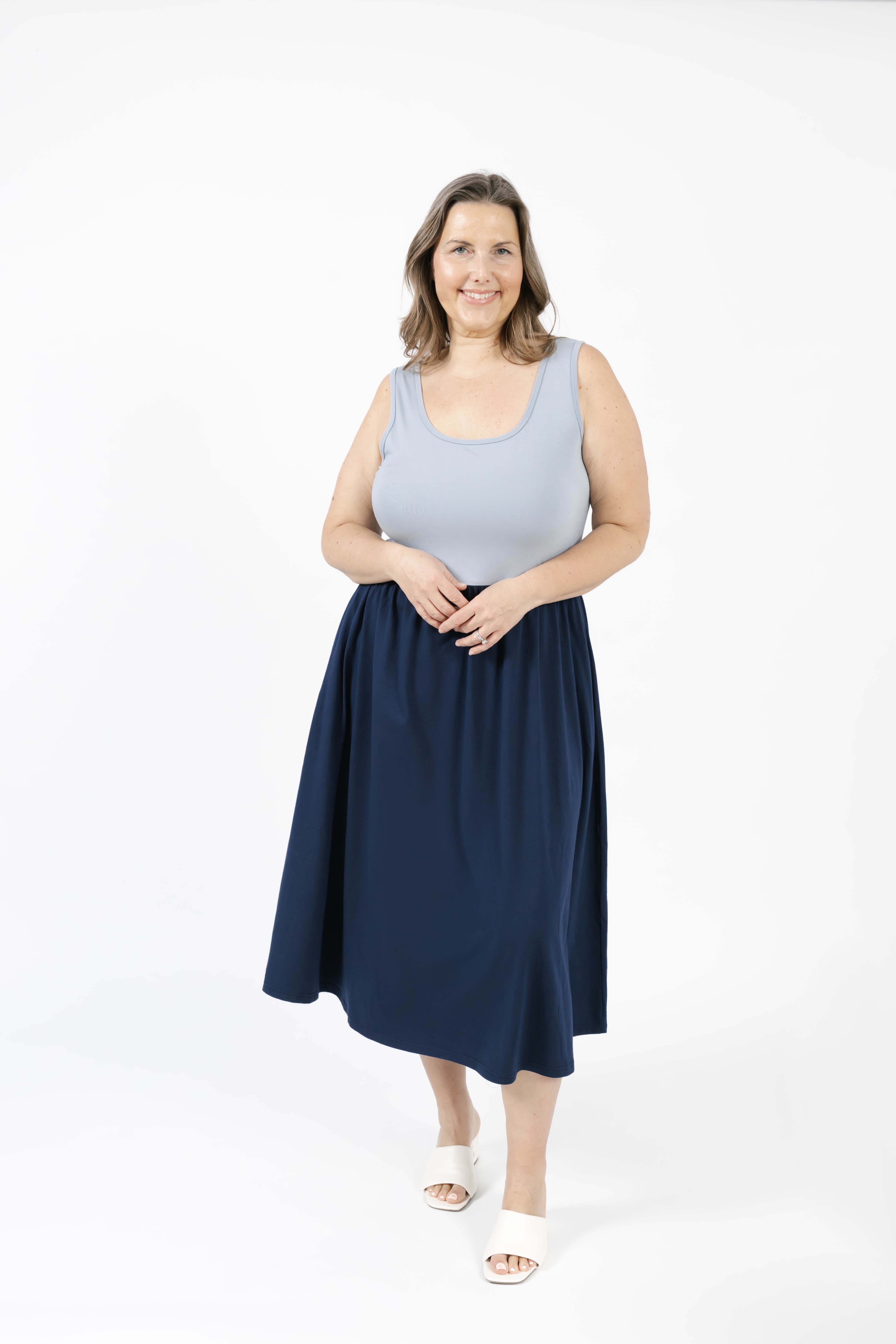 Tatiana Midi Dress in Icy Blue/Navy