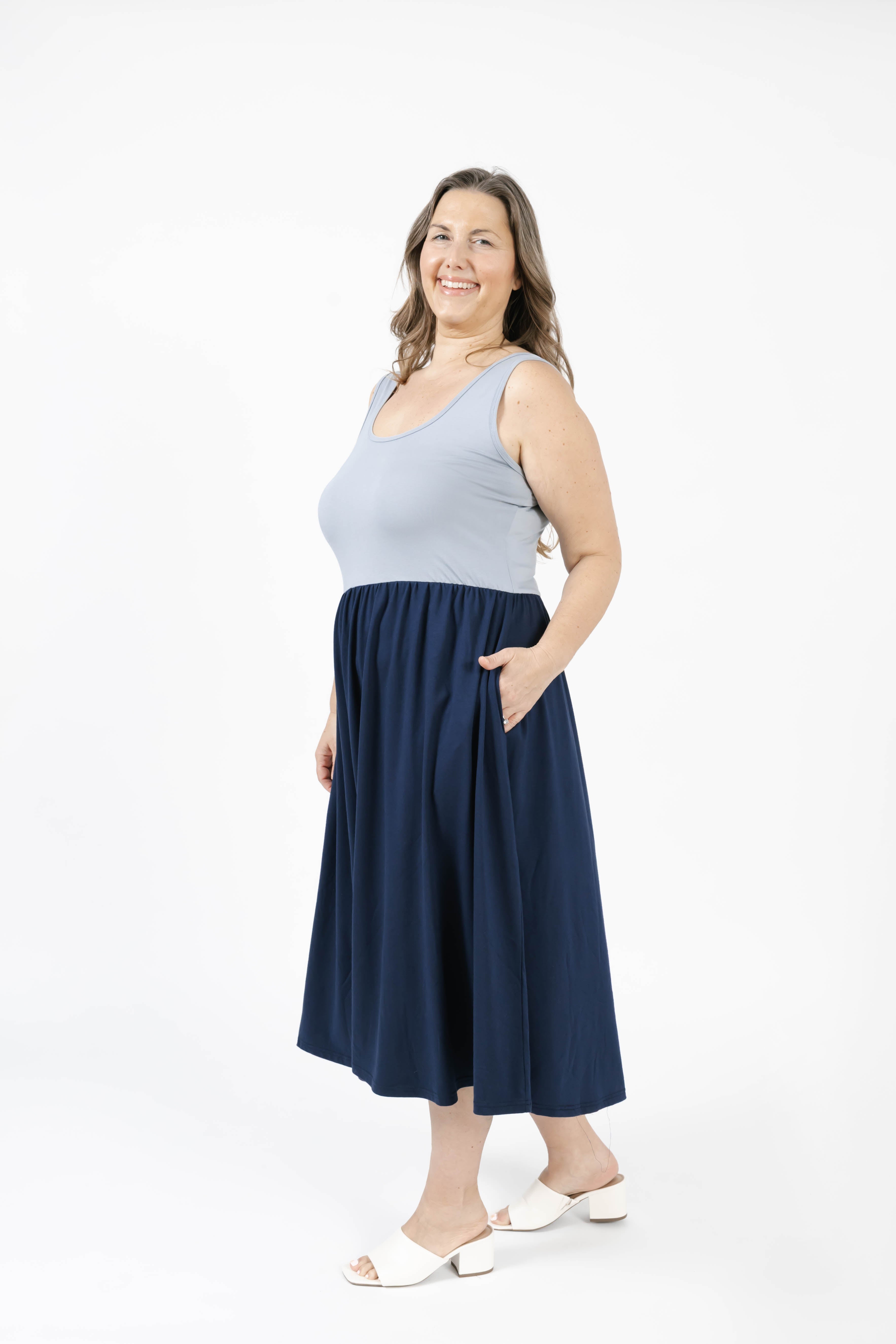 Tatiana Midi Dress in Icy Blue/Navy