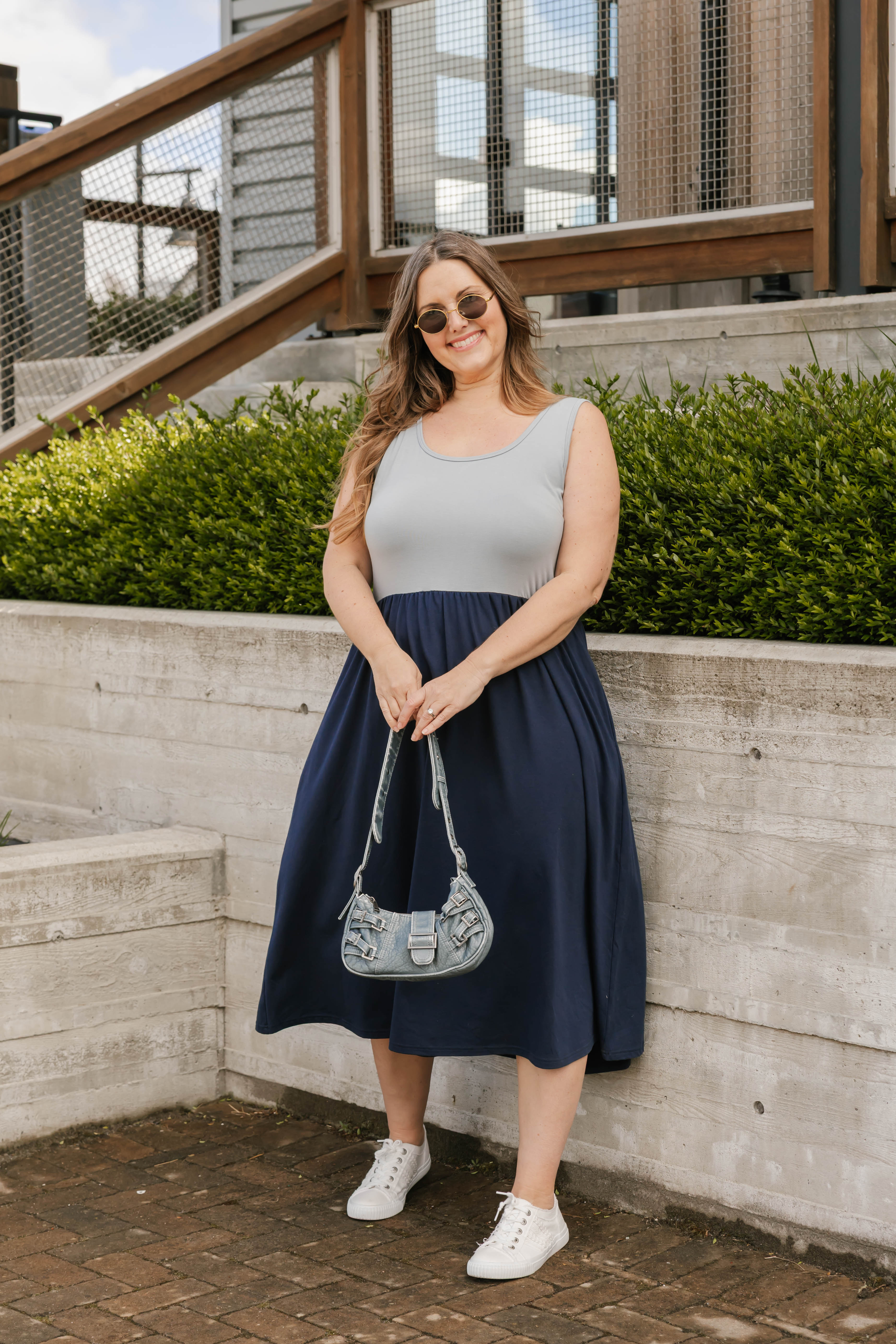 Tatiana Midi Dress in Icy Blue/Navy