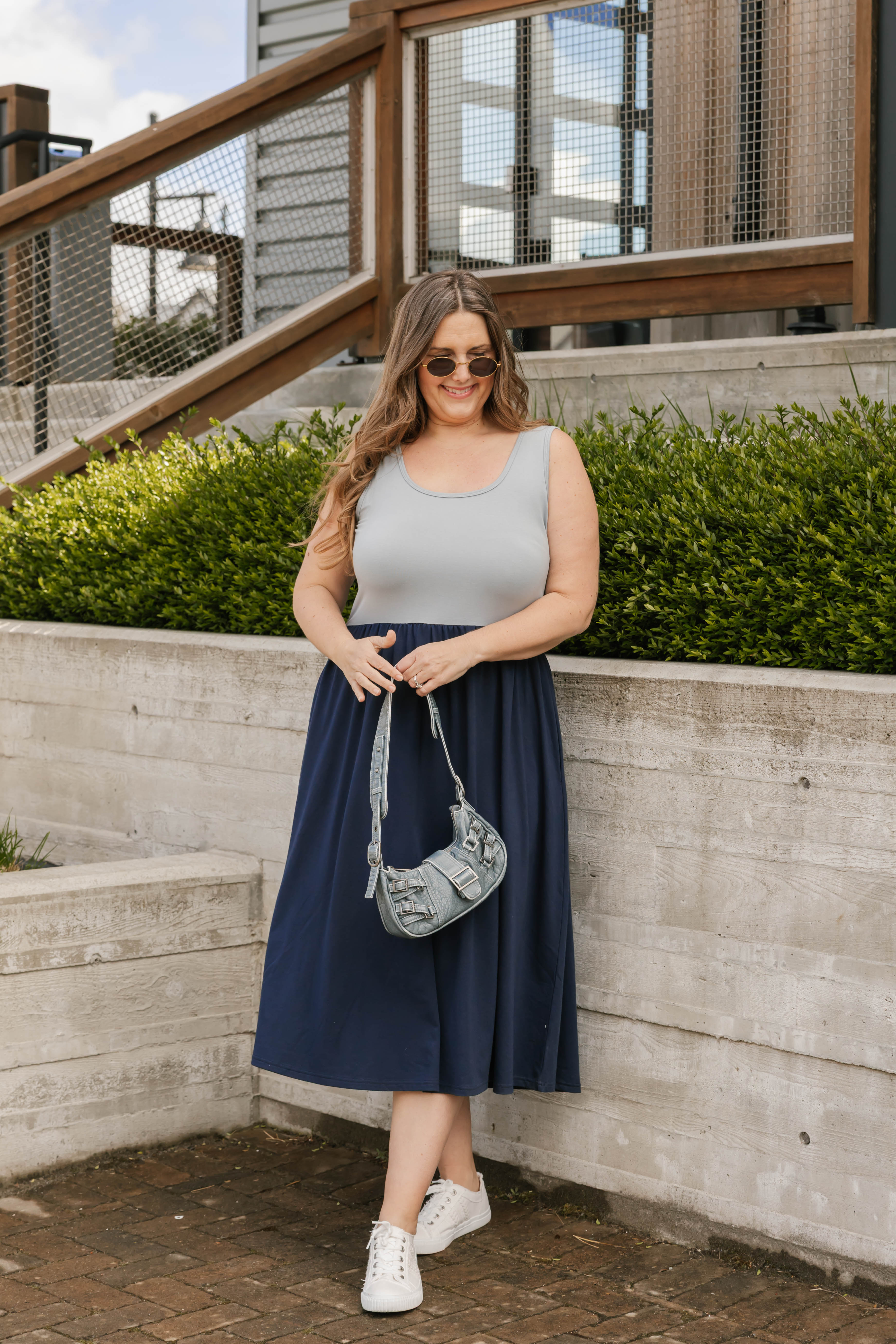 Tatiana Midi Dress in Icy Blue/Navy