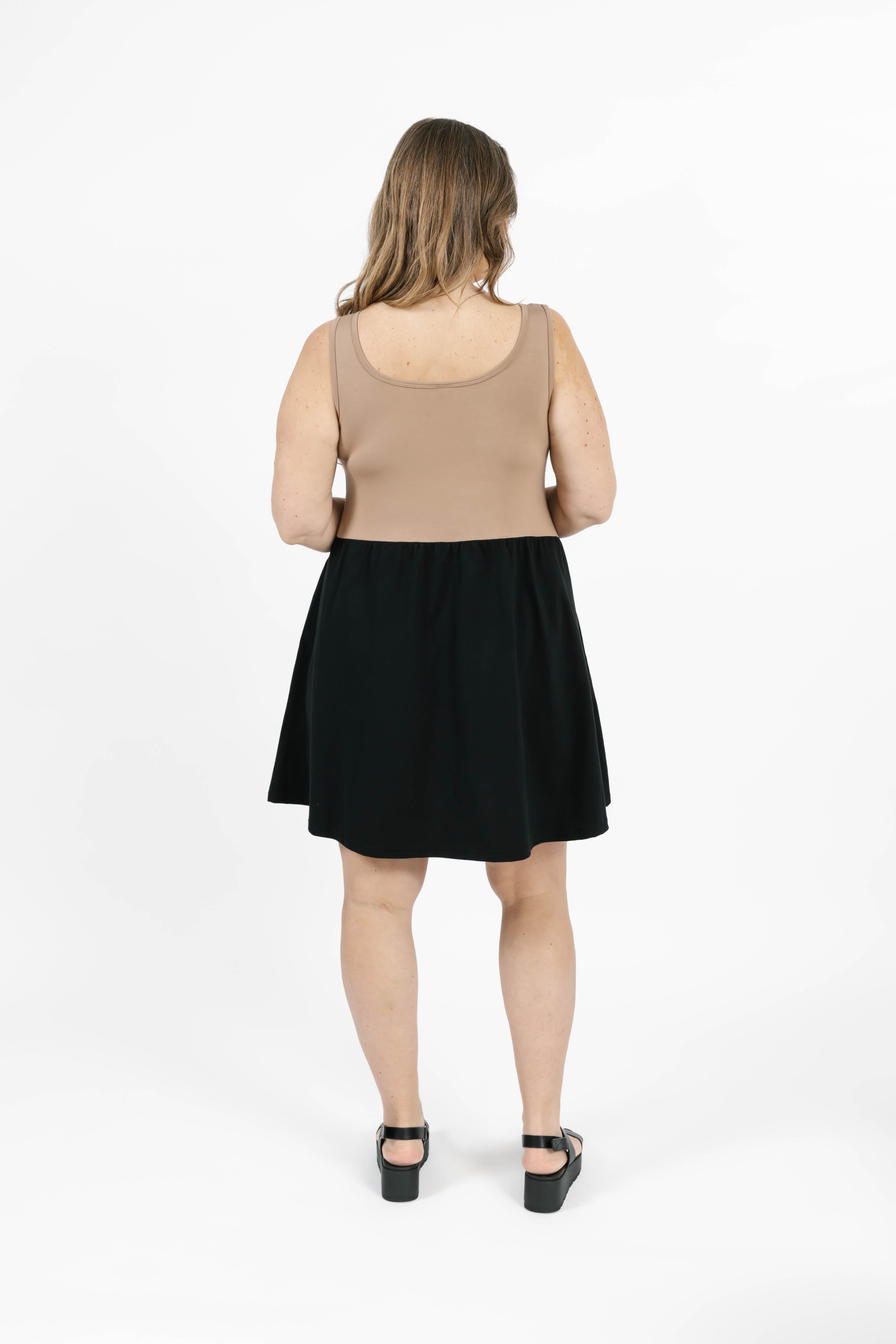 Tatiana Mini Dress in Sandy Brown/Black