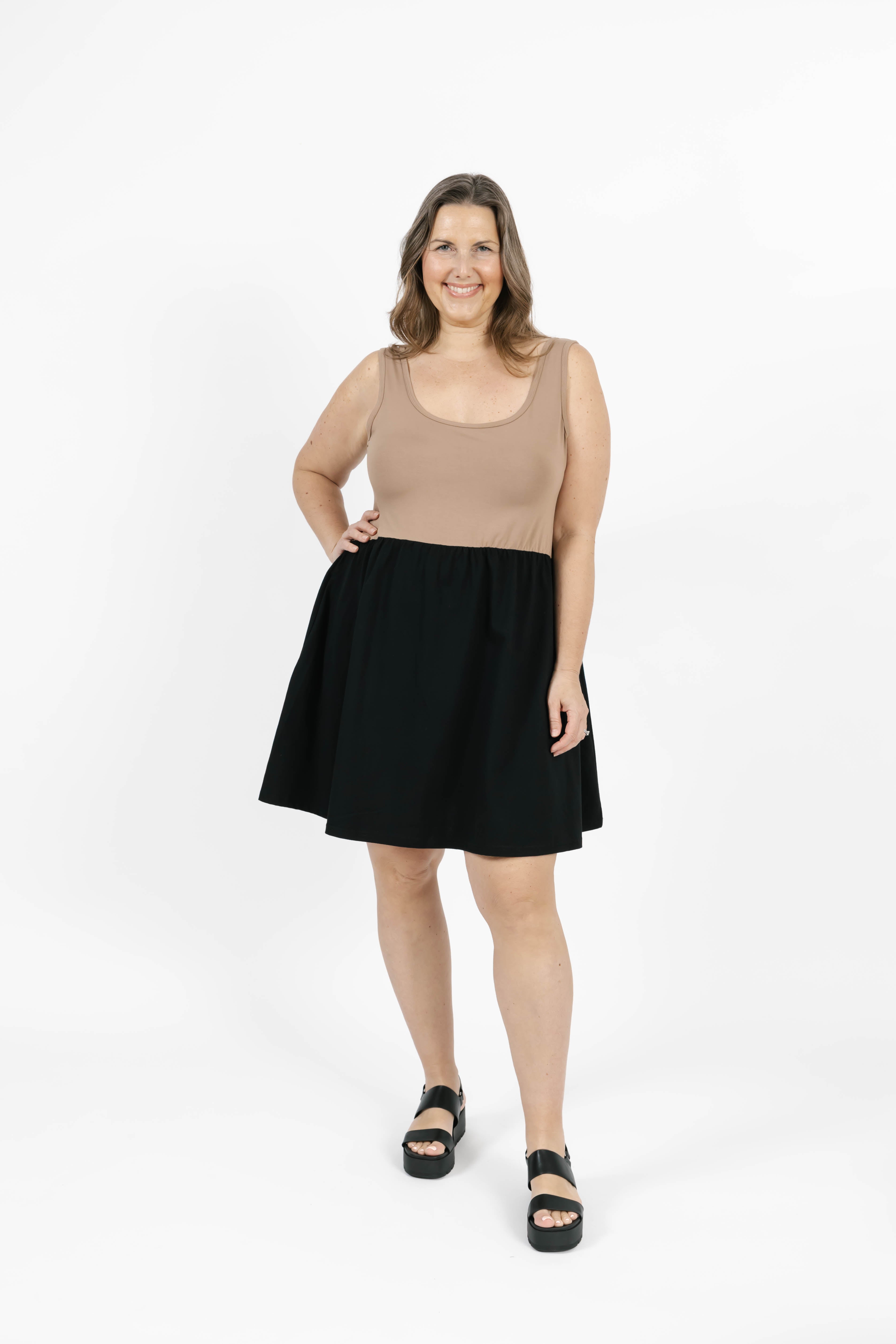 Tatiana Mini Dress in Sandy Brown/Black