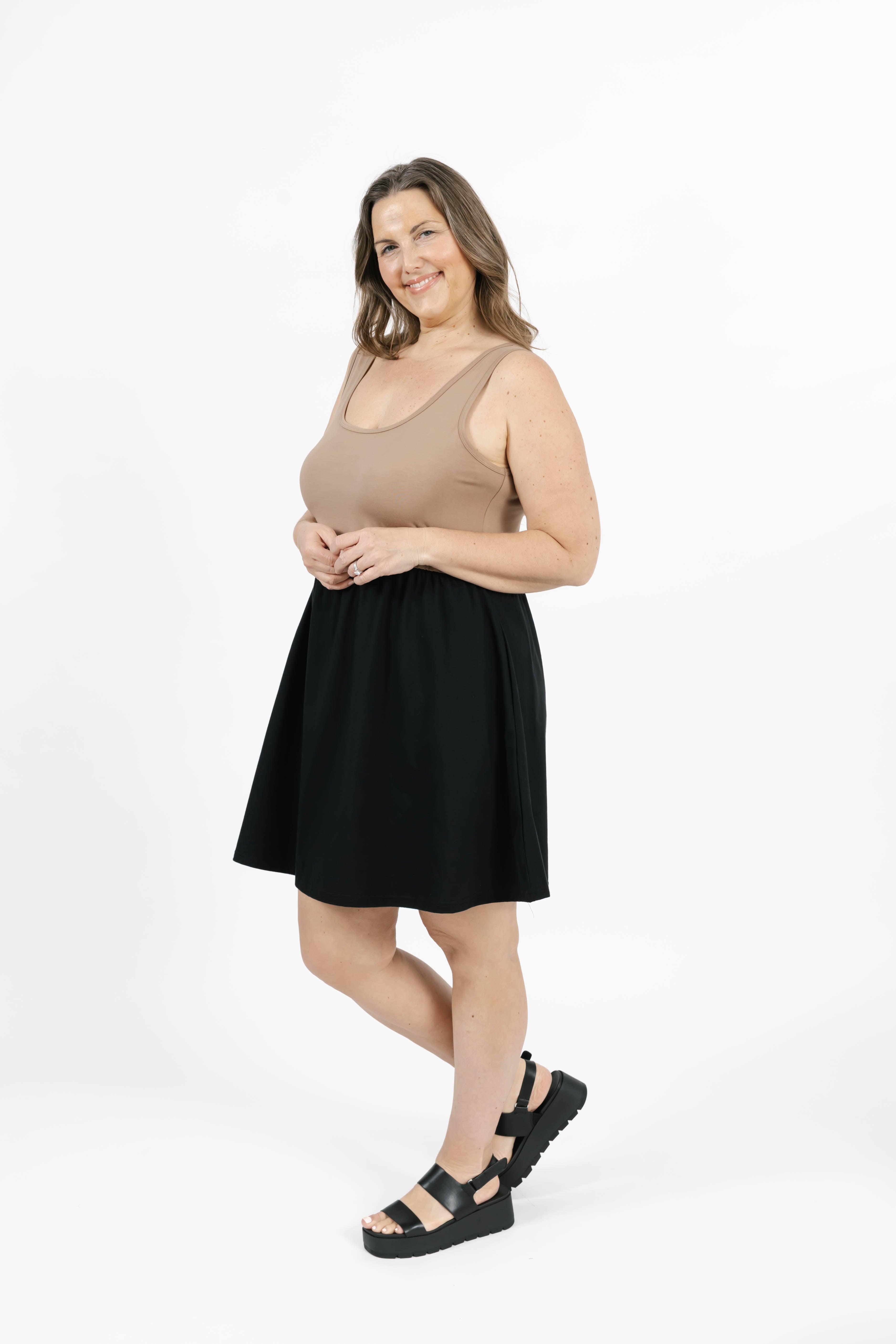 Tatiana Mini Dress in Sandy Brown/Black