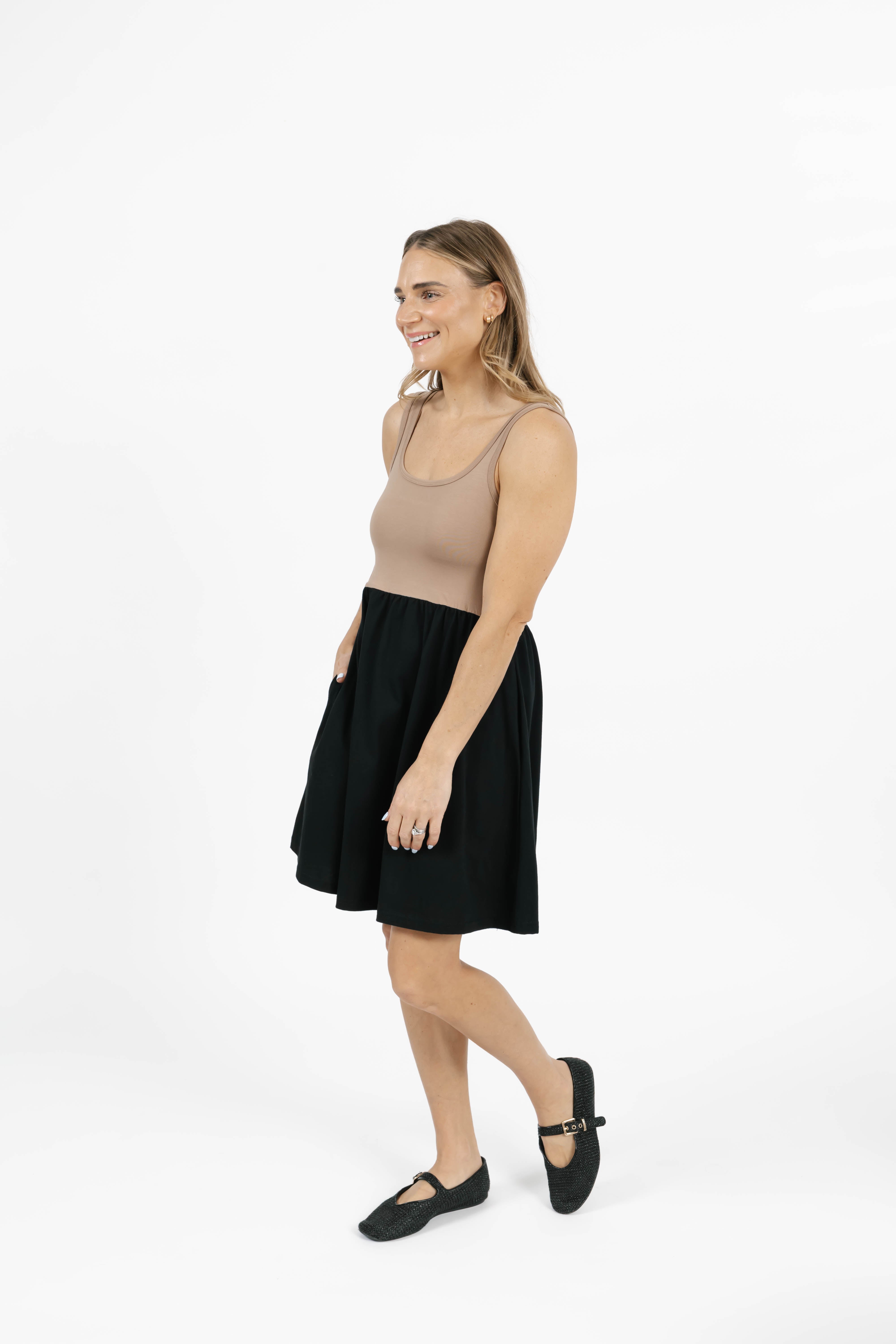 Tatiana Mini Dress in Sandy Brown/Black