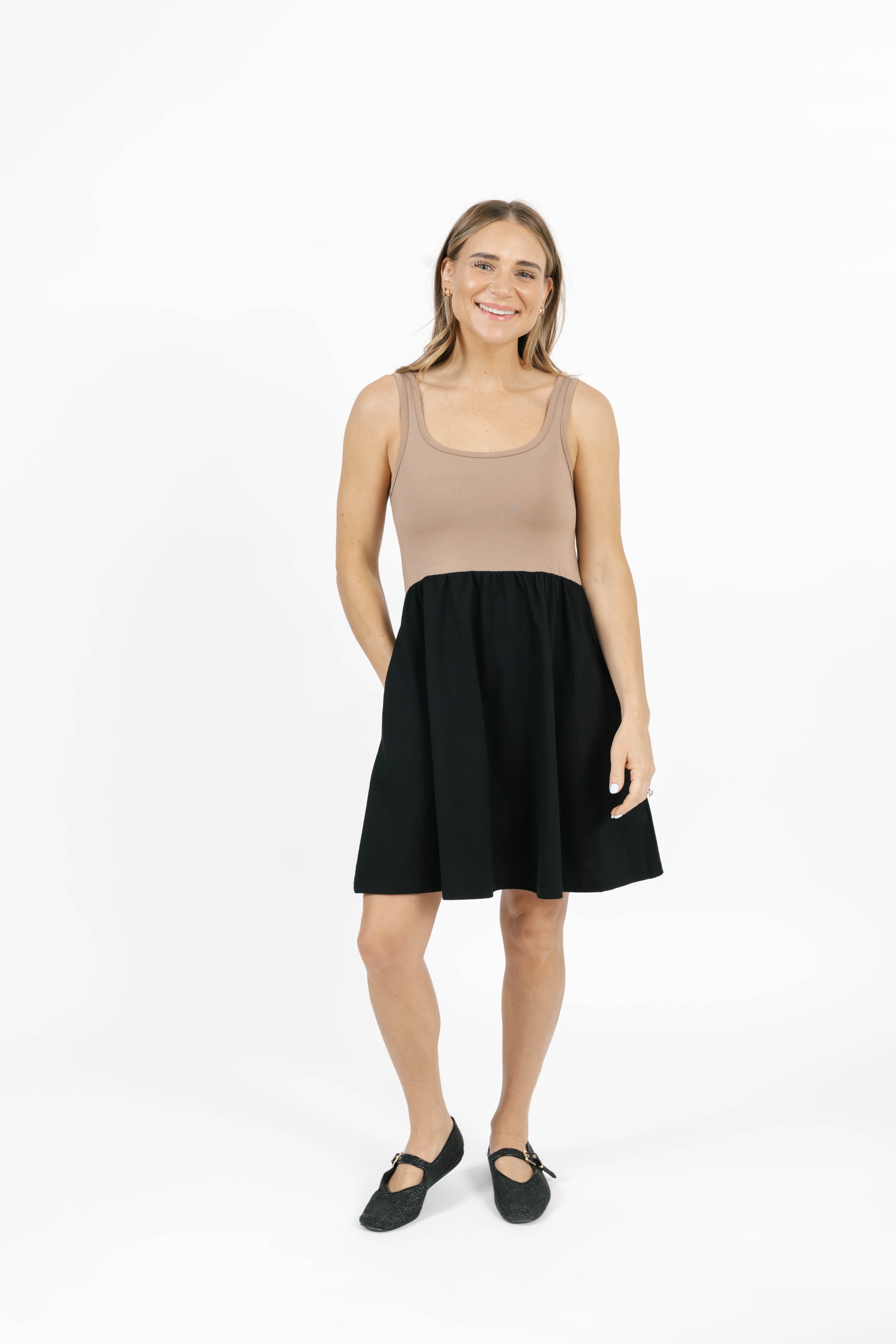 Tatiana Mini Dress in Sandy Brown/Black