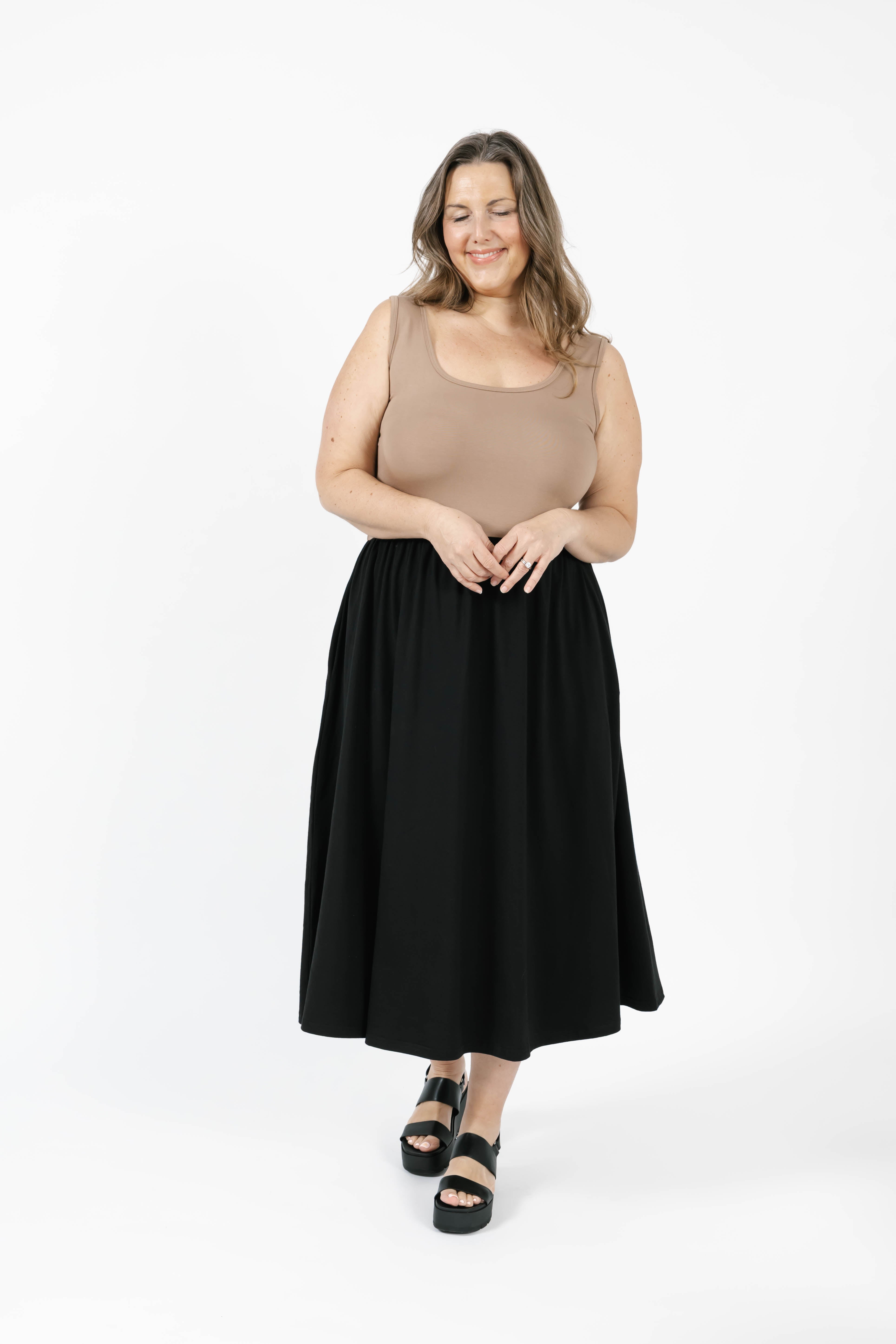 Tatiana Midi Dress in Sandy Brown/Black