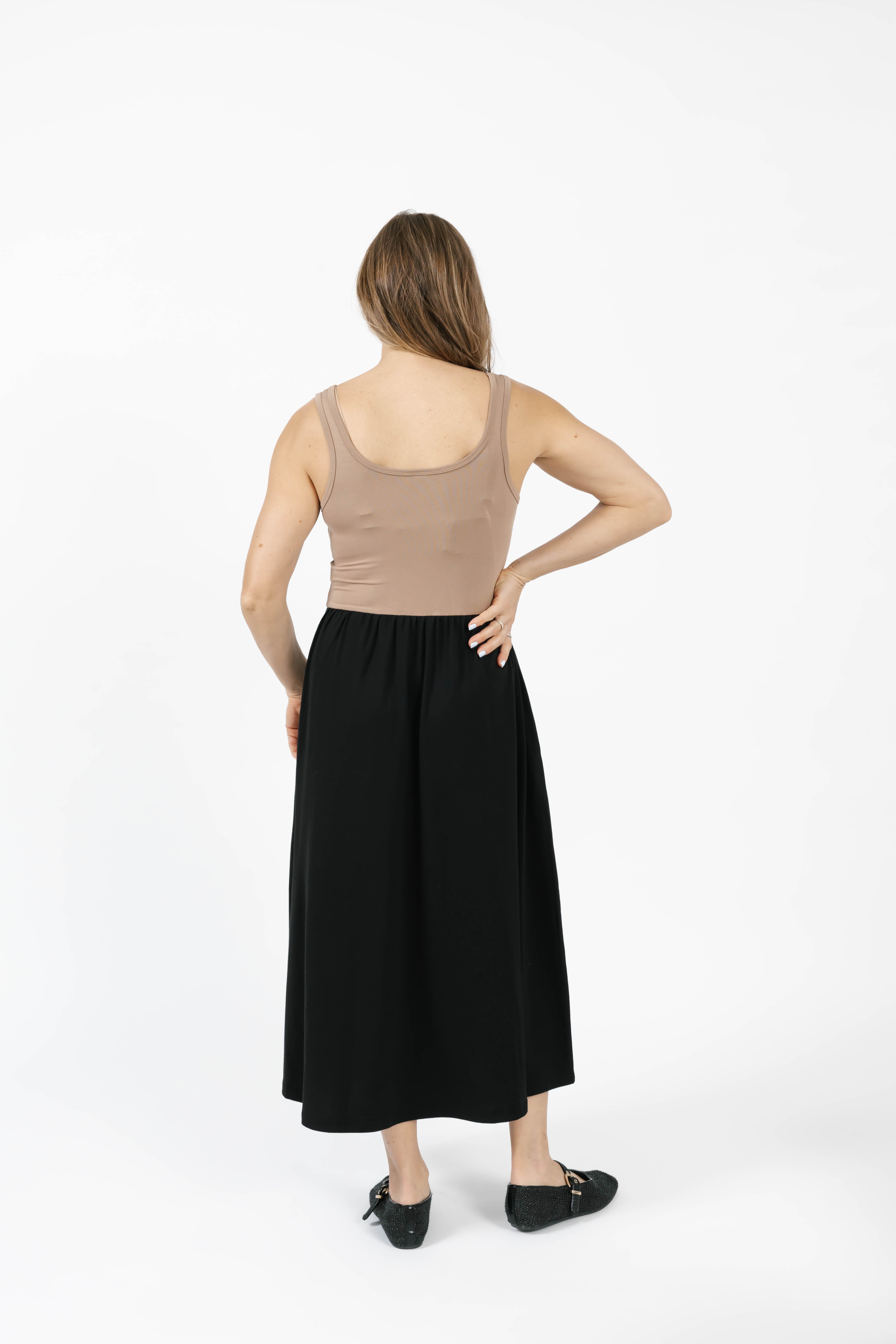 Tatiana Midi Dress in Sandy Brown/Black