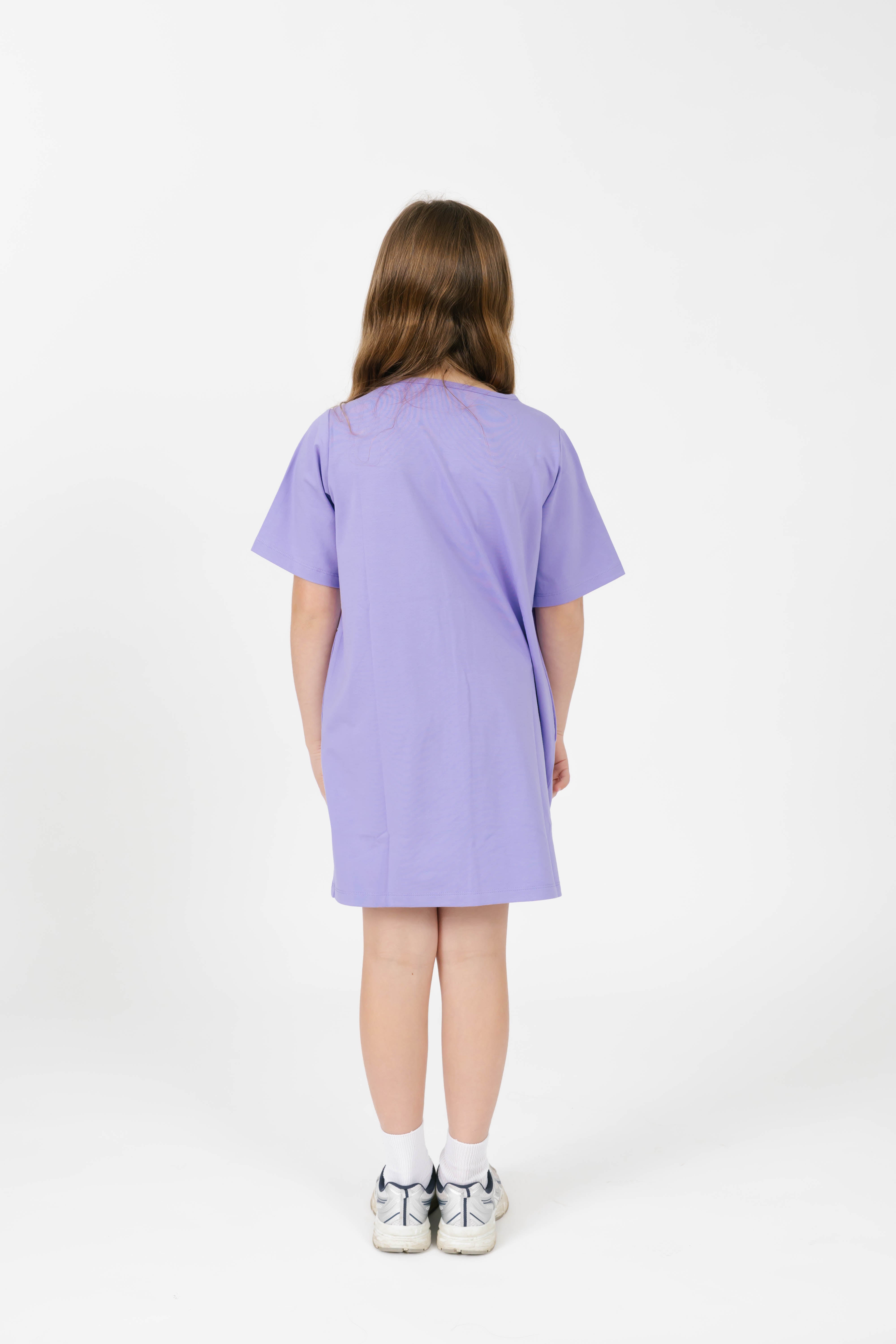 Kids Tatum T-Shirt Mini Dress in Lively Lilac