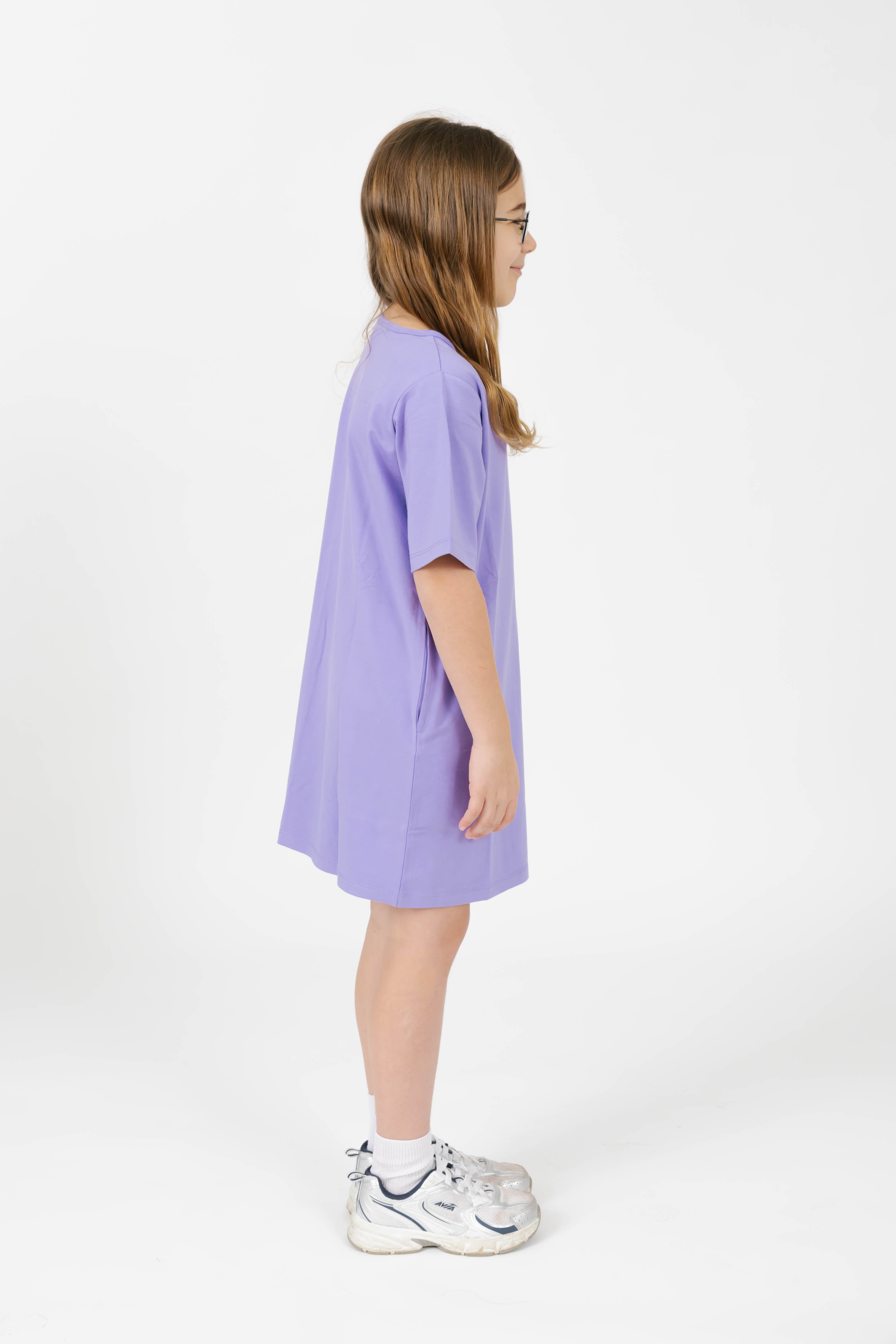 Kids Tatum T-Shirt Mini Dress in Lively Lilac