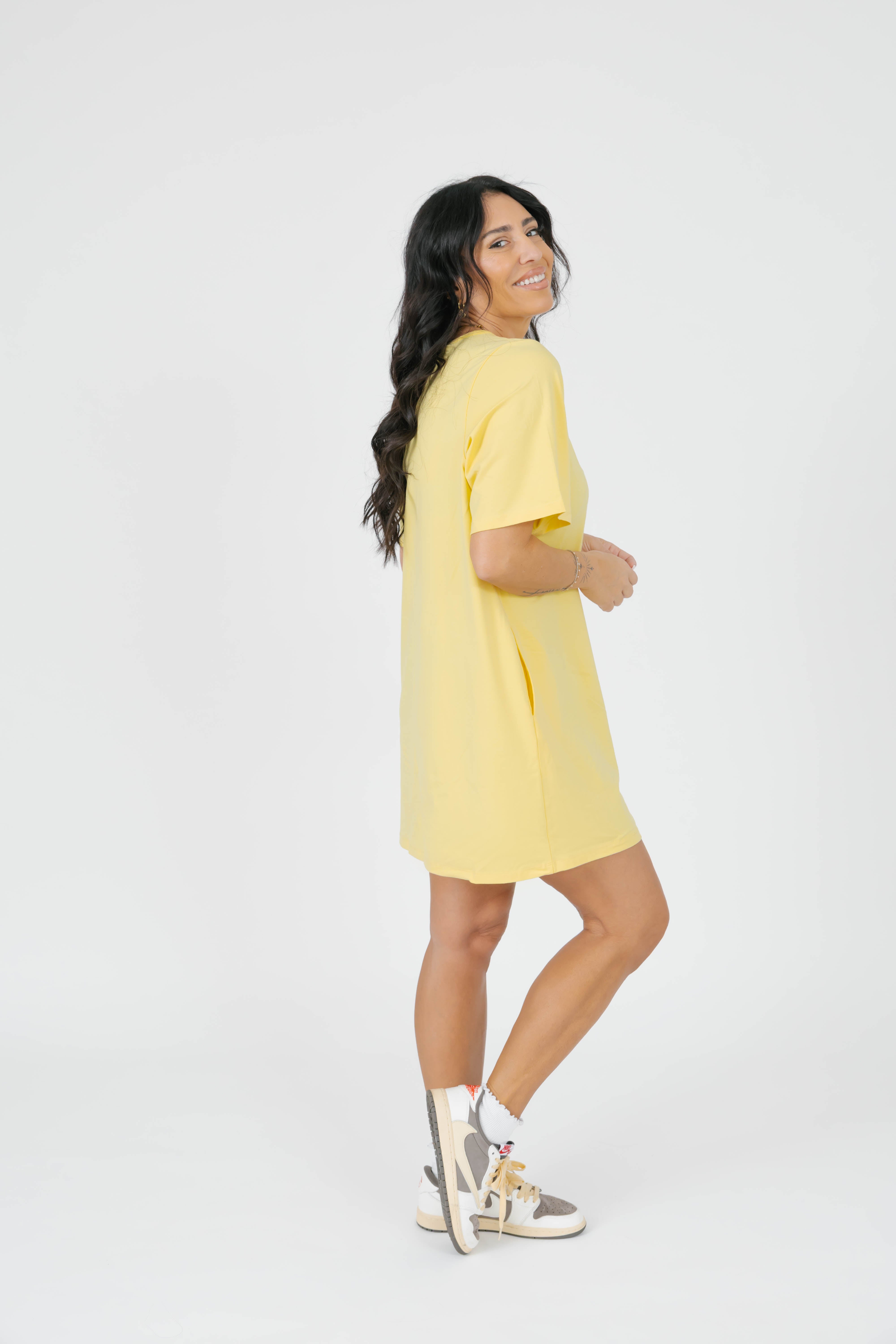 Tatum T-Shirt Mini Dress in Butter Yellow