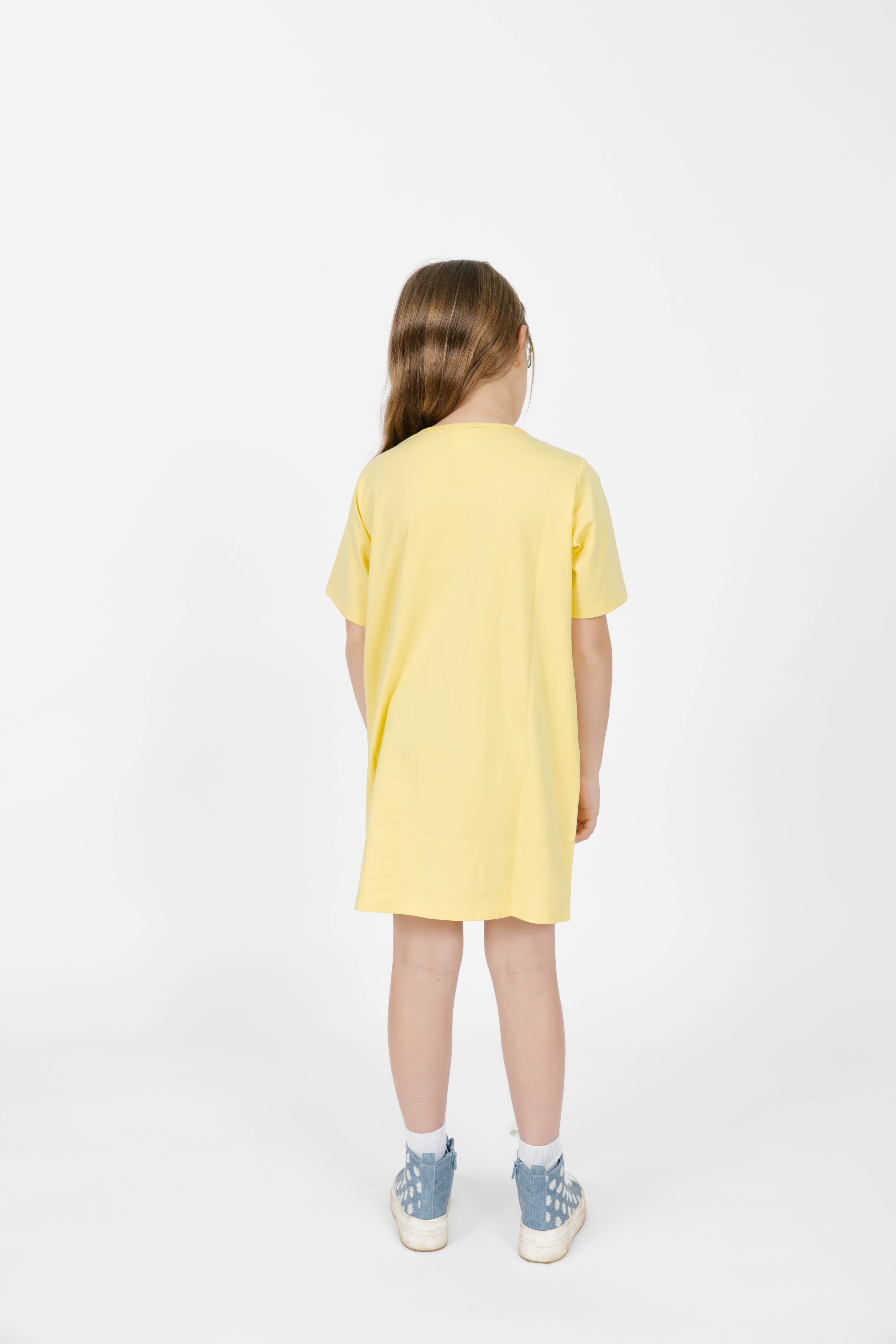 Kids Tatum T-Shirt Mini Dress in Butter Yellow