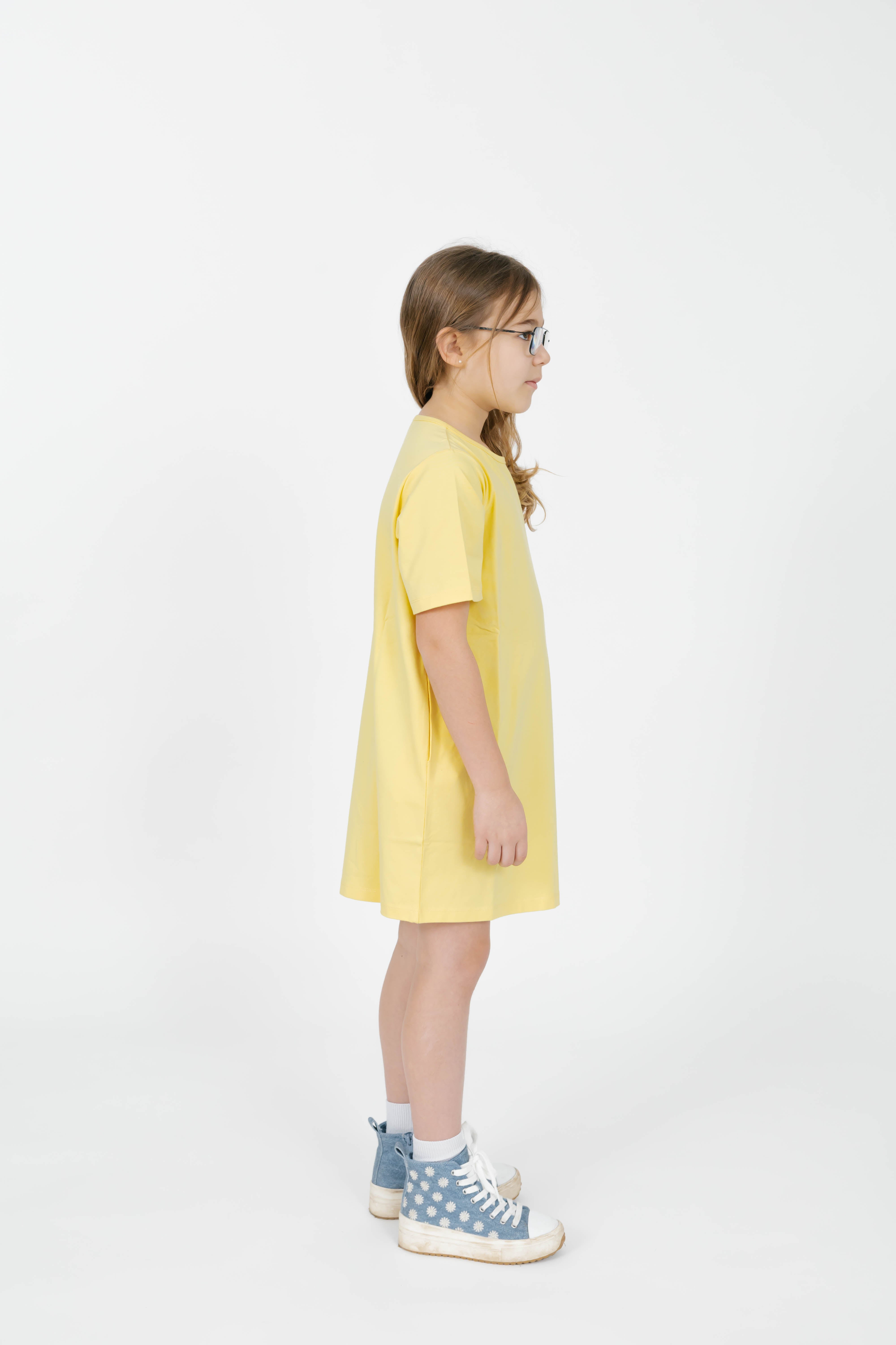 Kids Tatum T-Shirt Mini Dress in Butter Yellow