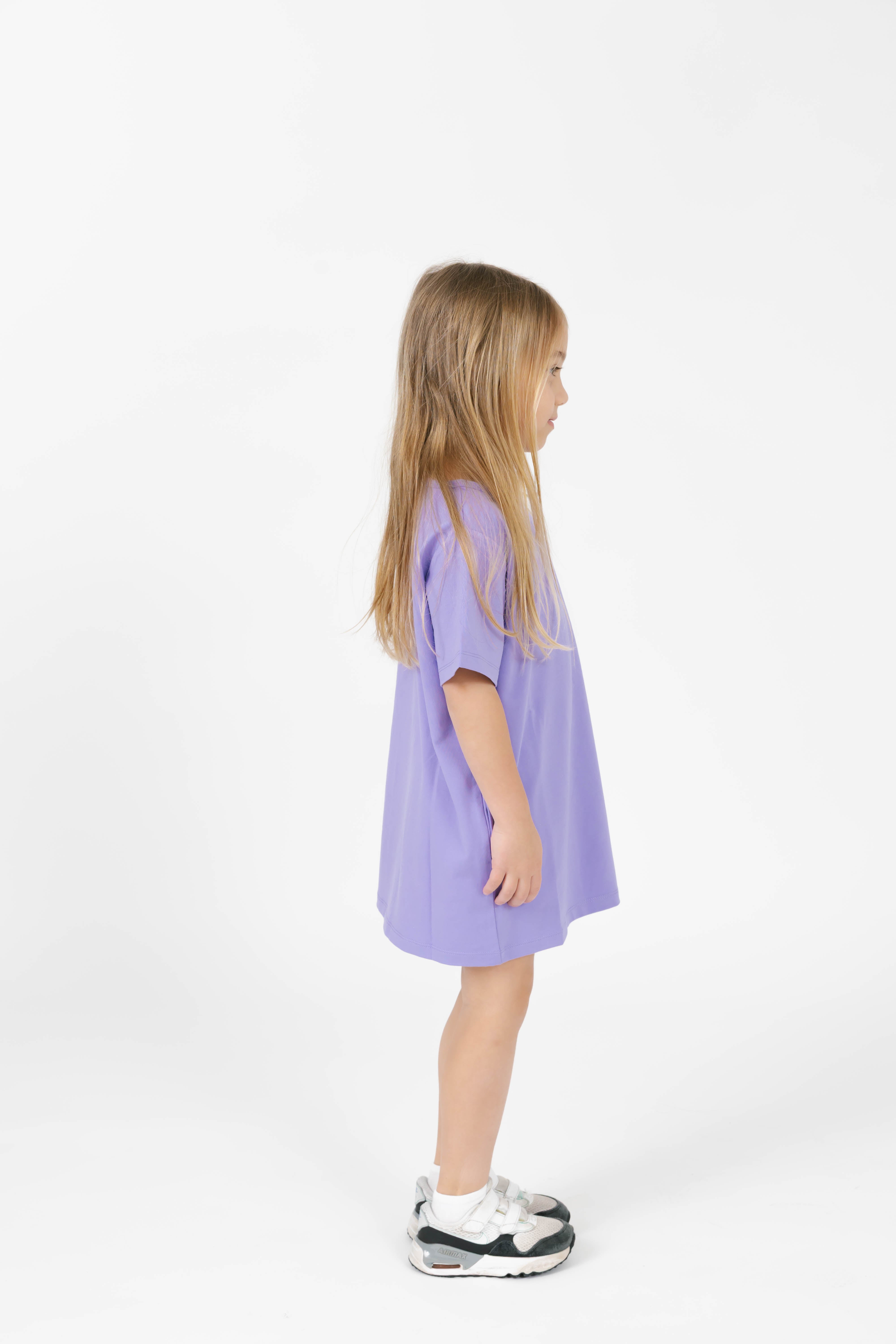 Kids Tatum T-Shirt Mini Dress in Lively Lilac