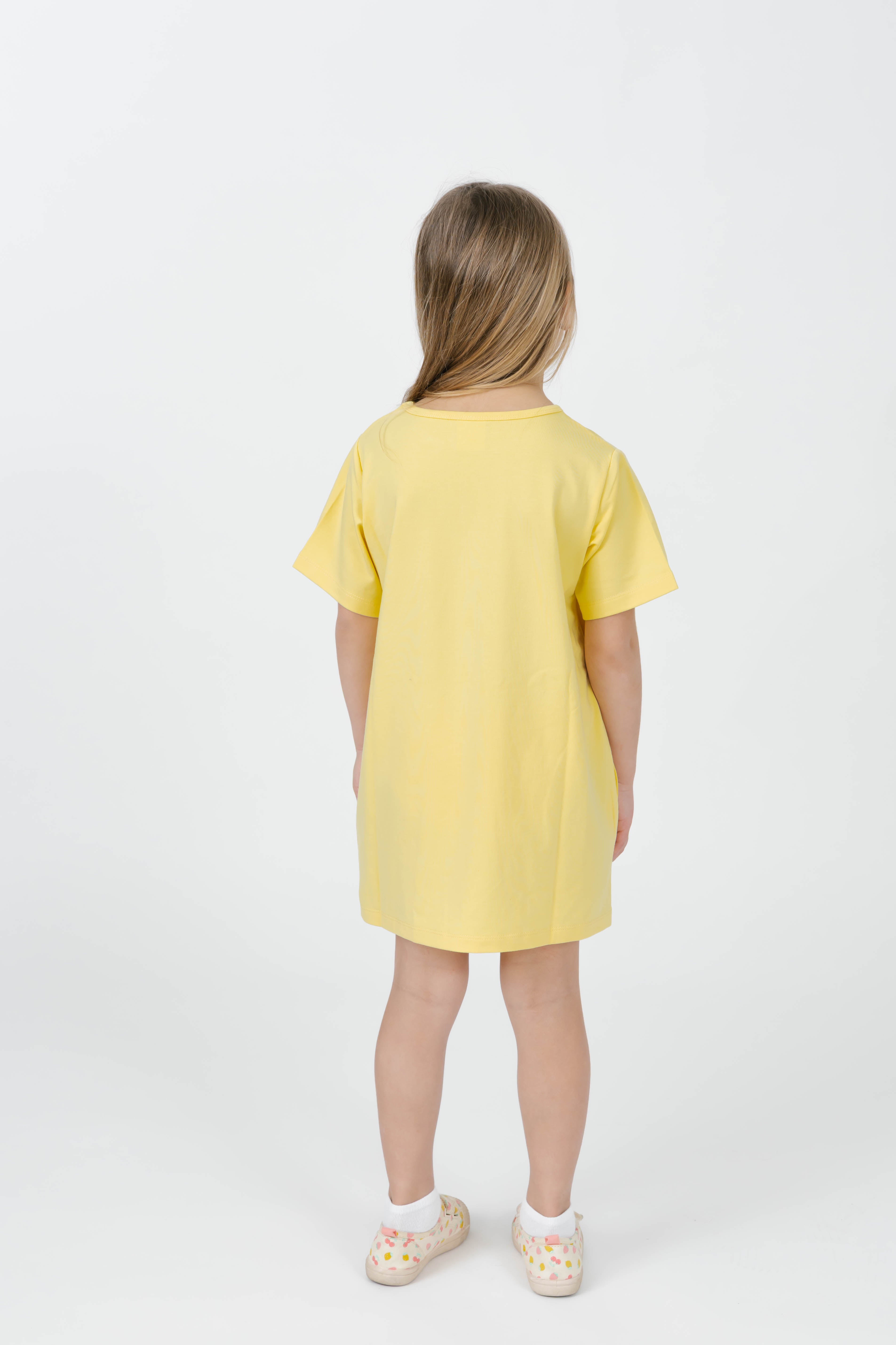 Kids Tatum T-Shirt Mini Dress in Butter Yellow