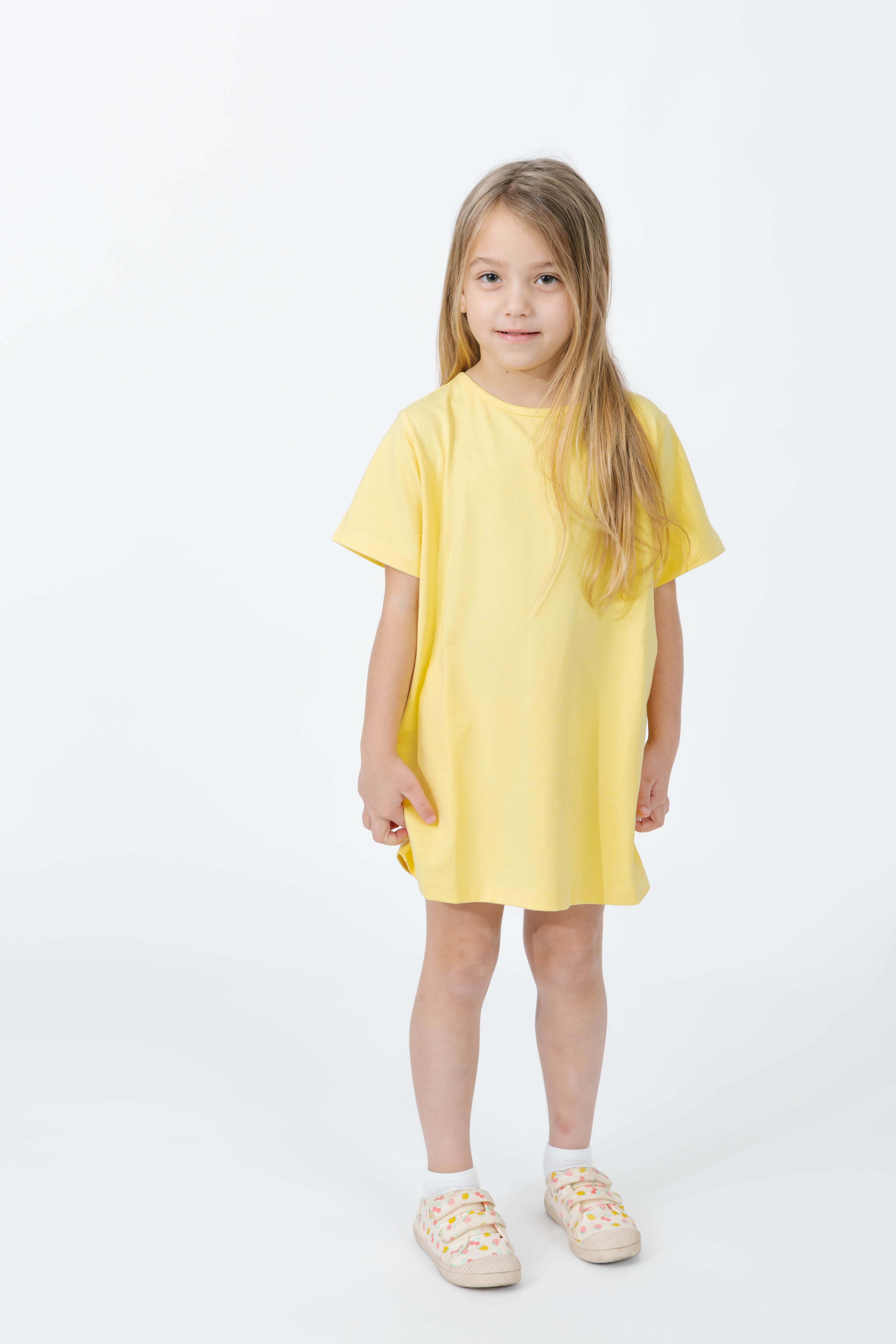 Kids Tatum T-Shirt Mini Dress in Butter Yellow