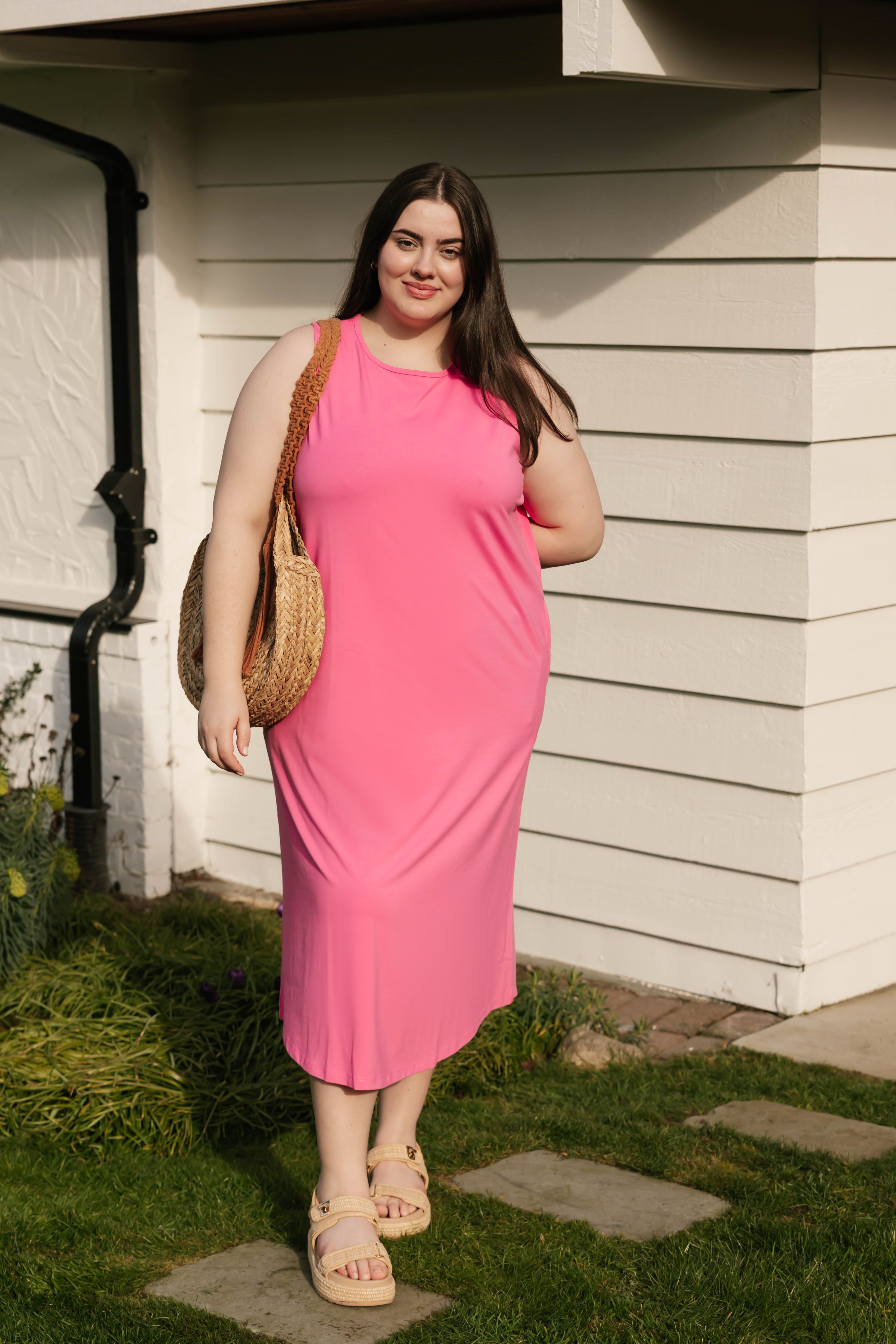 Taylor Tank Maxi Dress in Flamingo Pink