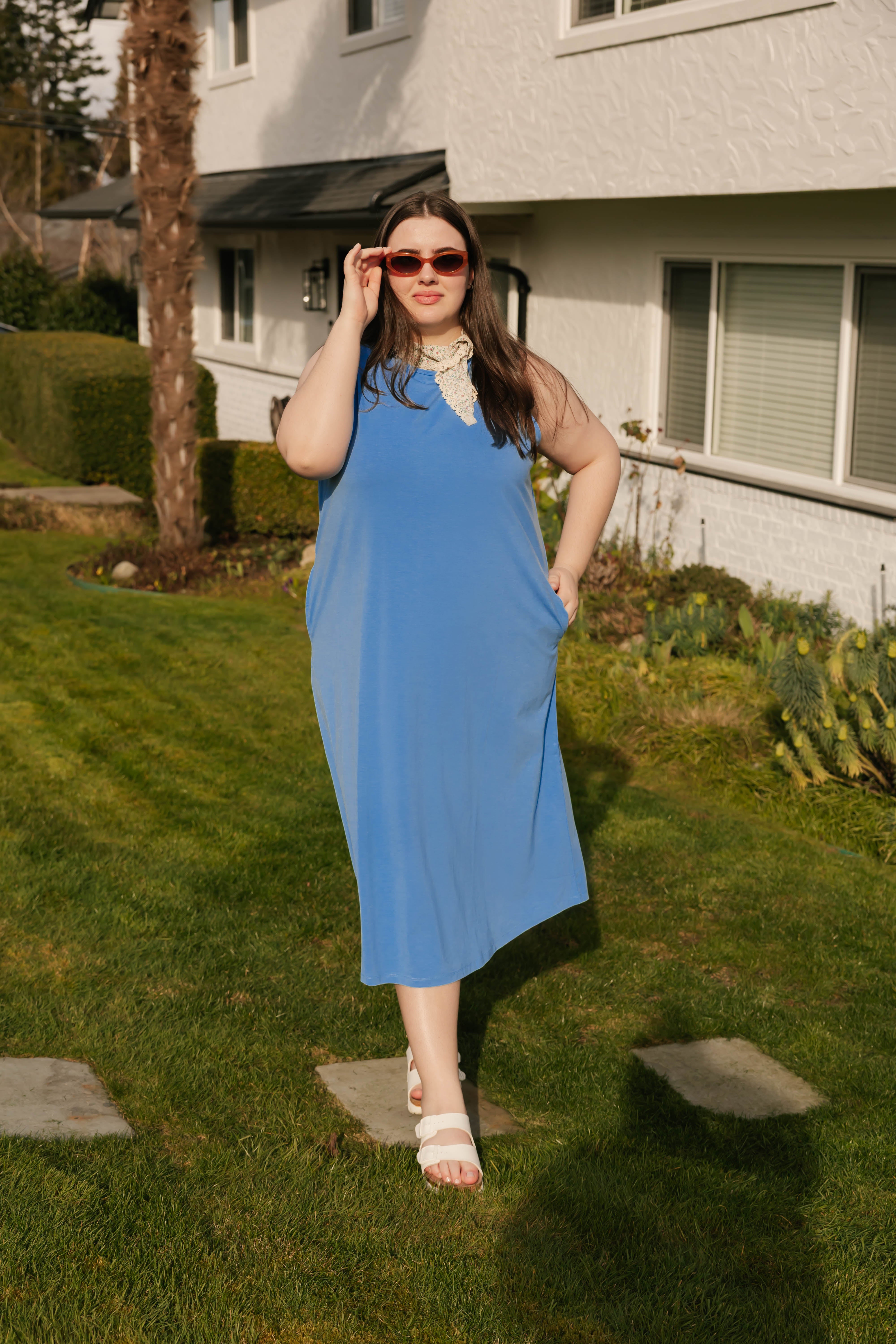 Taylor Tank Maxi Dress in Soft Blue