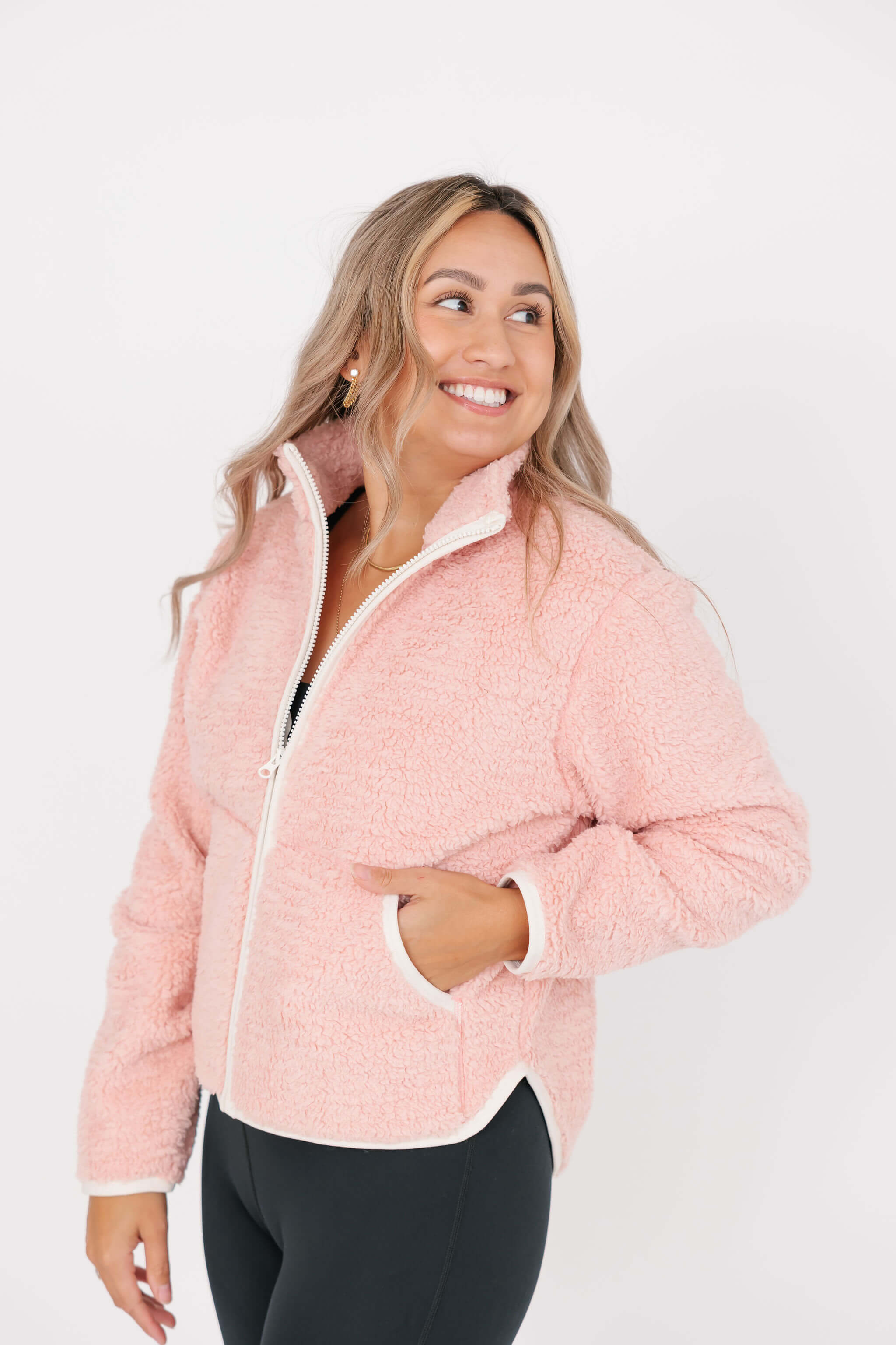 Smash + Tess and Kaitlyn Bristowe Toasty Teddy Zip Up in Rosé Pink