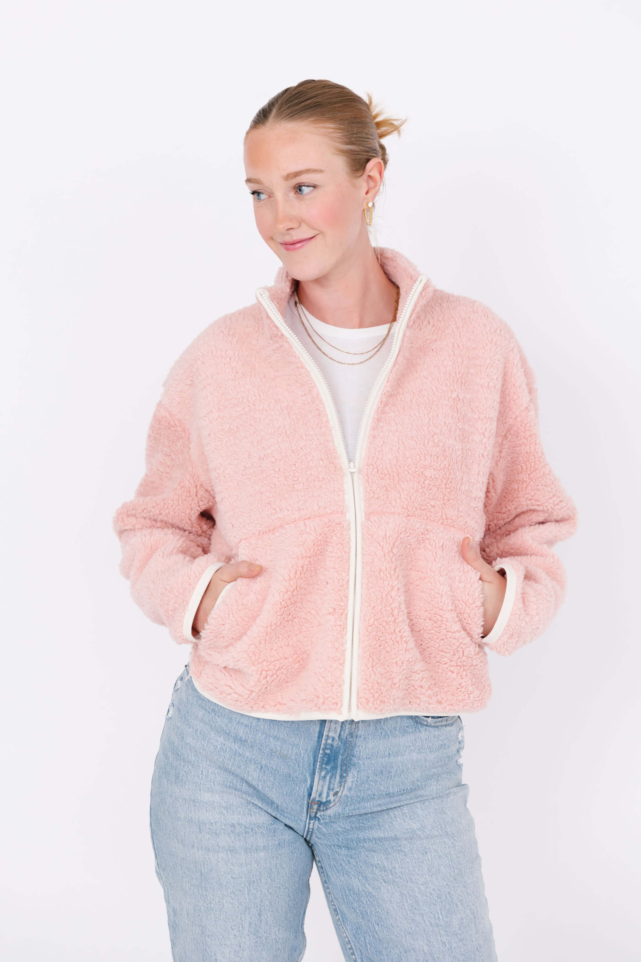Smash + Tess and Kaitlyn Bristowe Toasty Teddy Zip Up in Rosé Pink