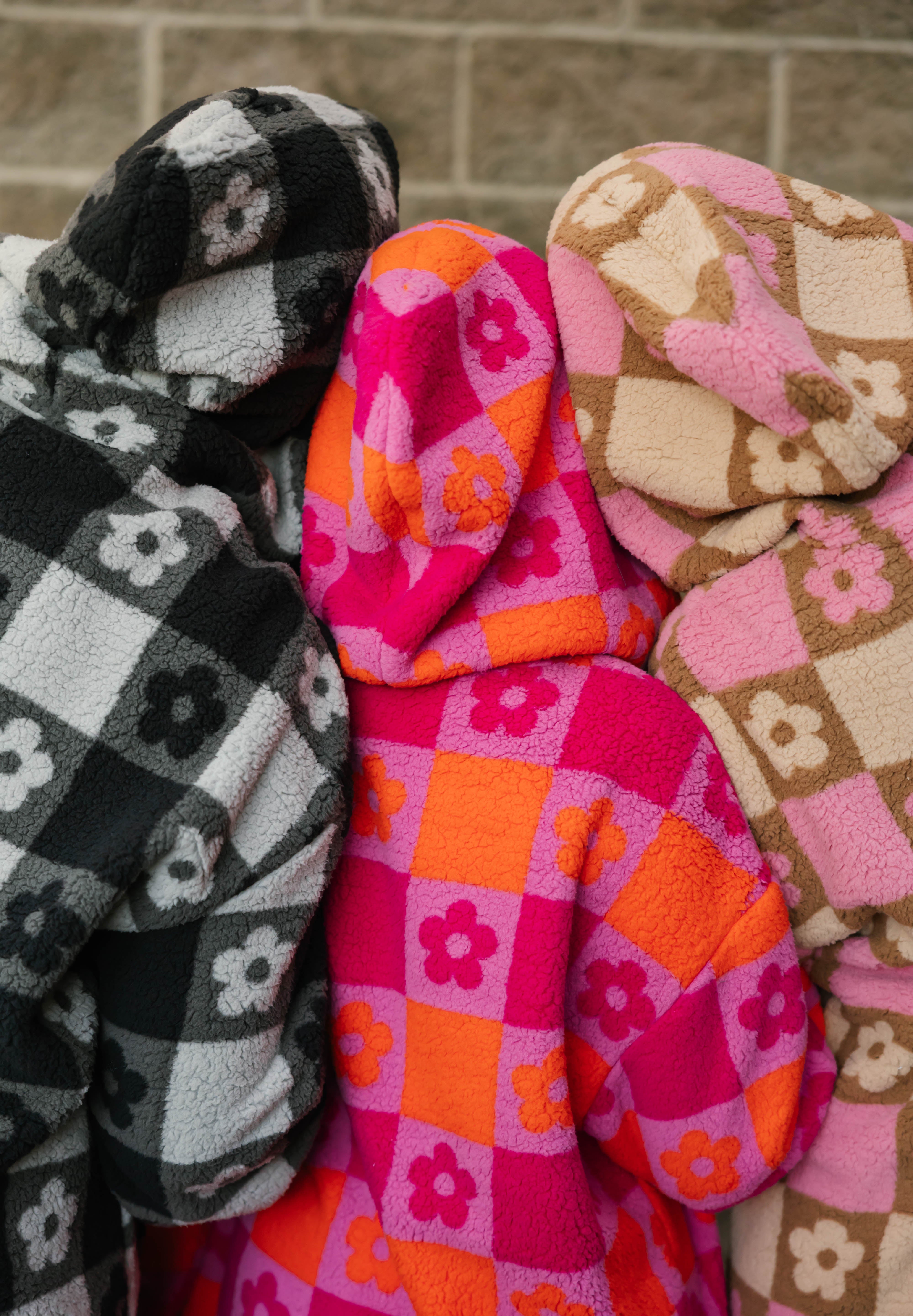 Teddy Floral Hooded Jacket in Midnight Black/Grey