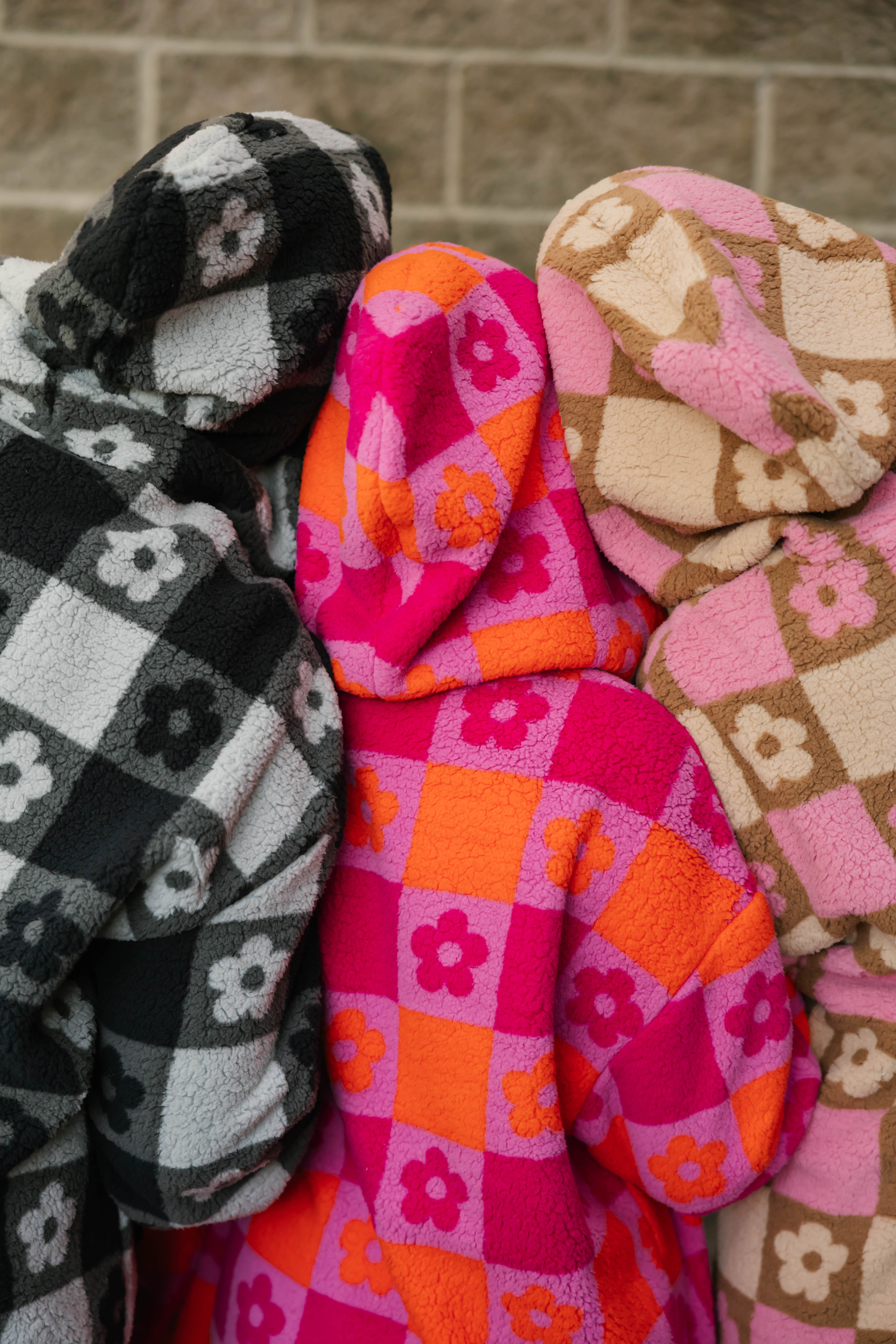 Teddy Floral Hooded Jacket in Midnight Black/Grey