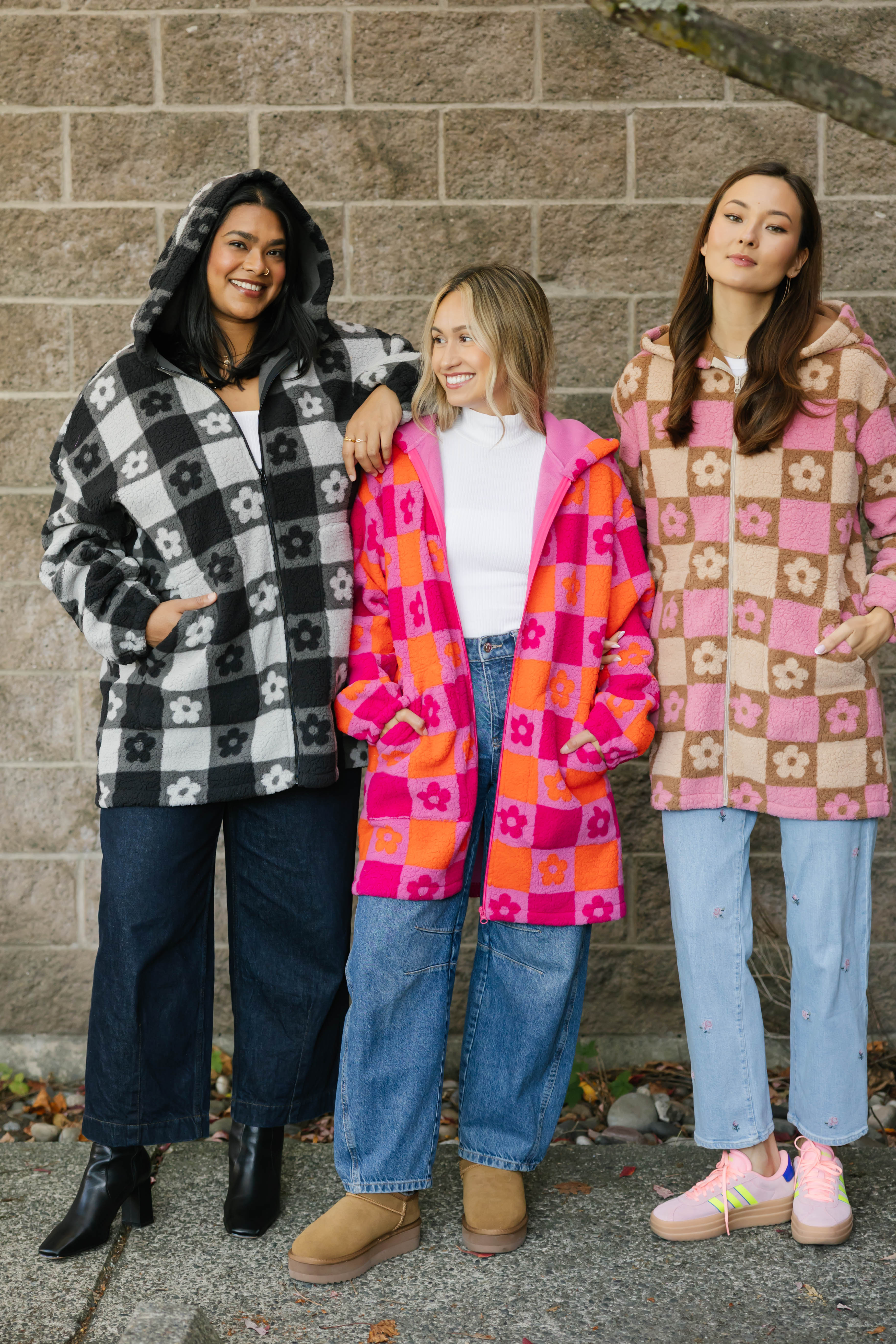 Teddy Floral Hooded Jacket in Pink/Orange