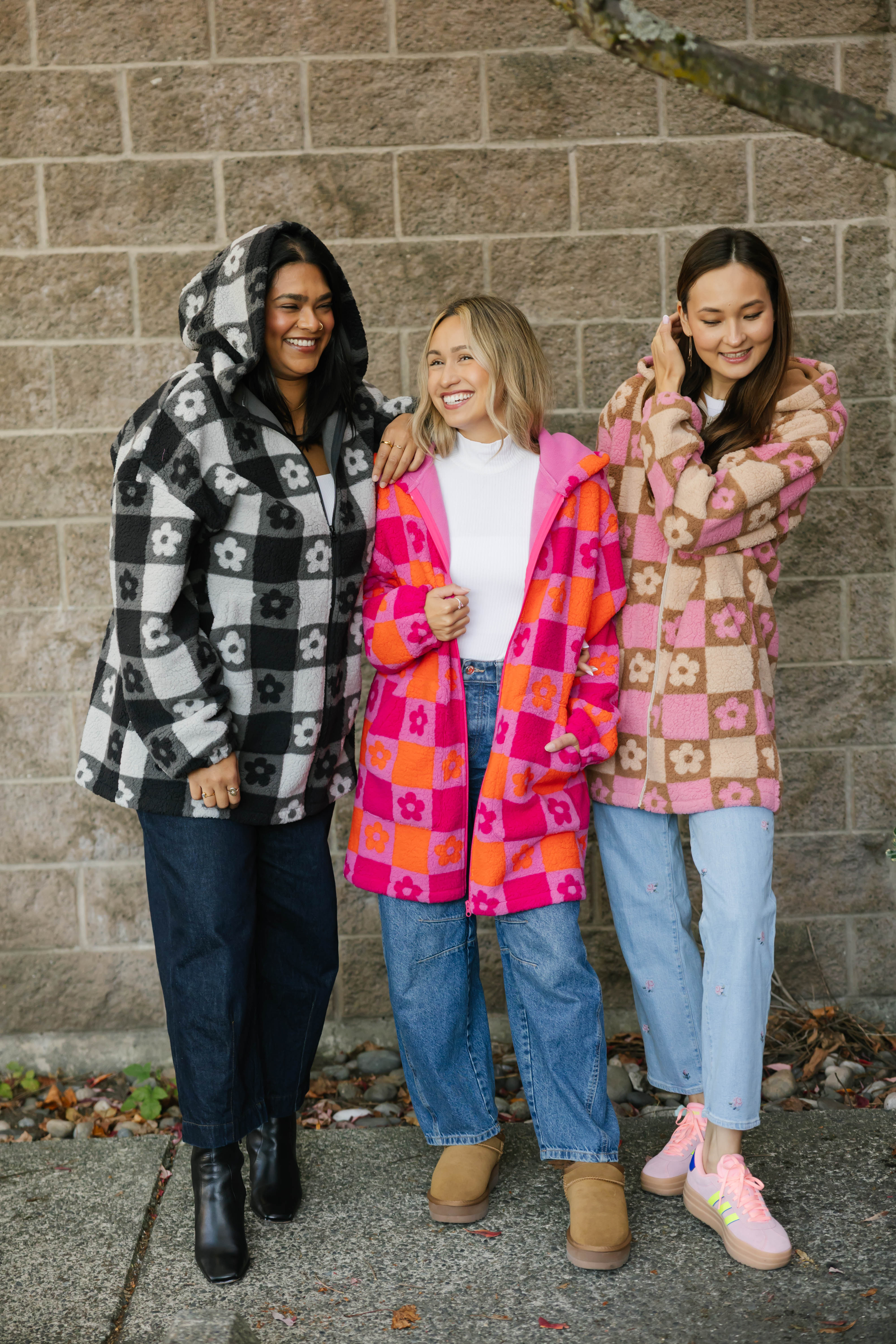 Teddy Floral Hooded Jacket in Light Pink/Oatmeal