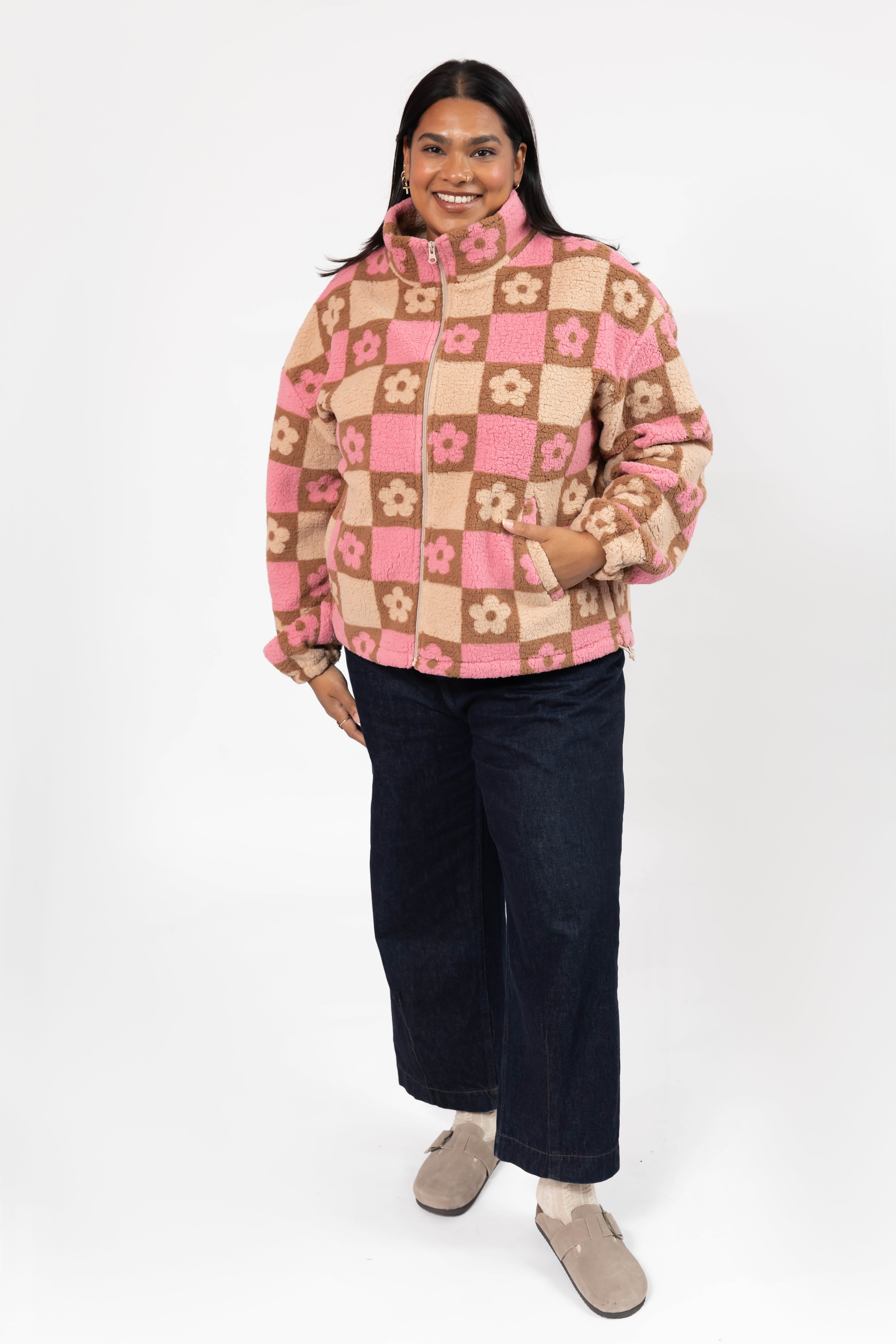 Teddy Floral Jacket in Light Pink/Oatmeal