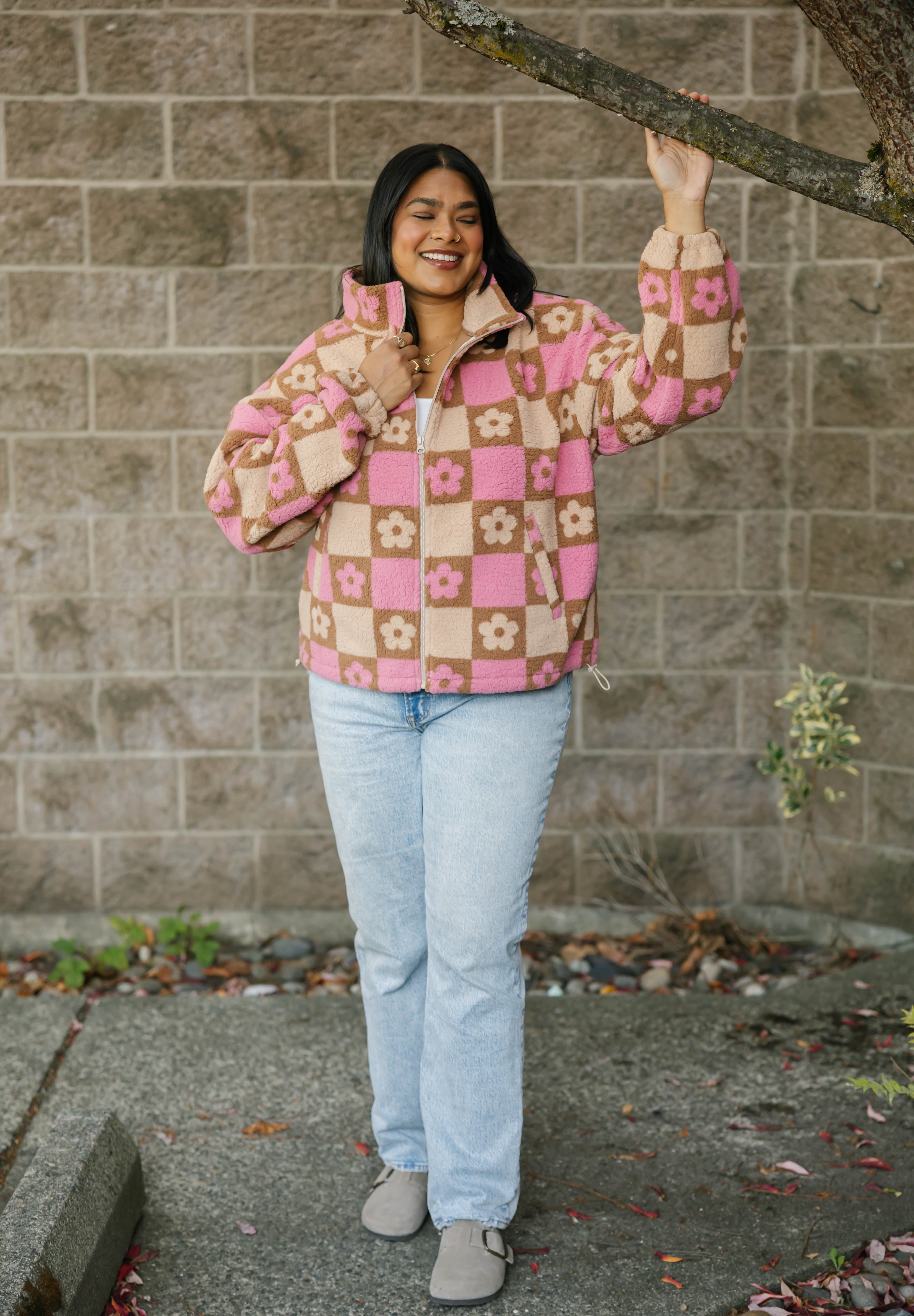 Teddy Floral Jacket in Light Pink/Oatmeal