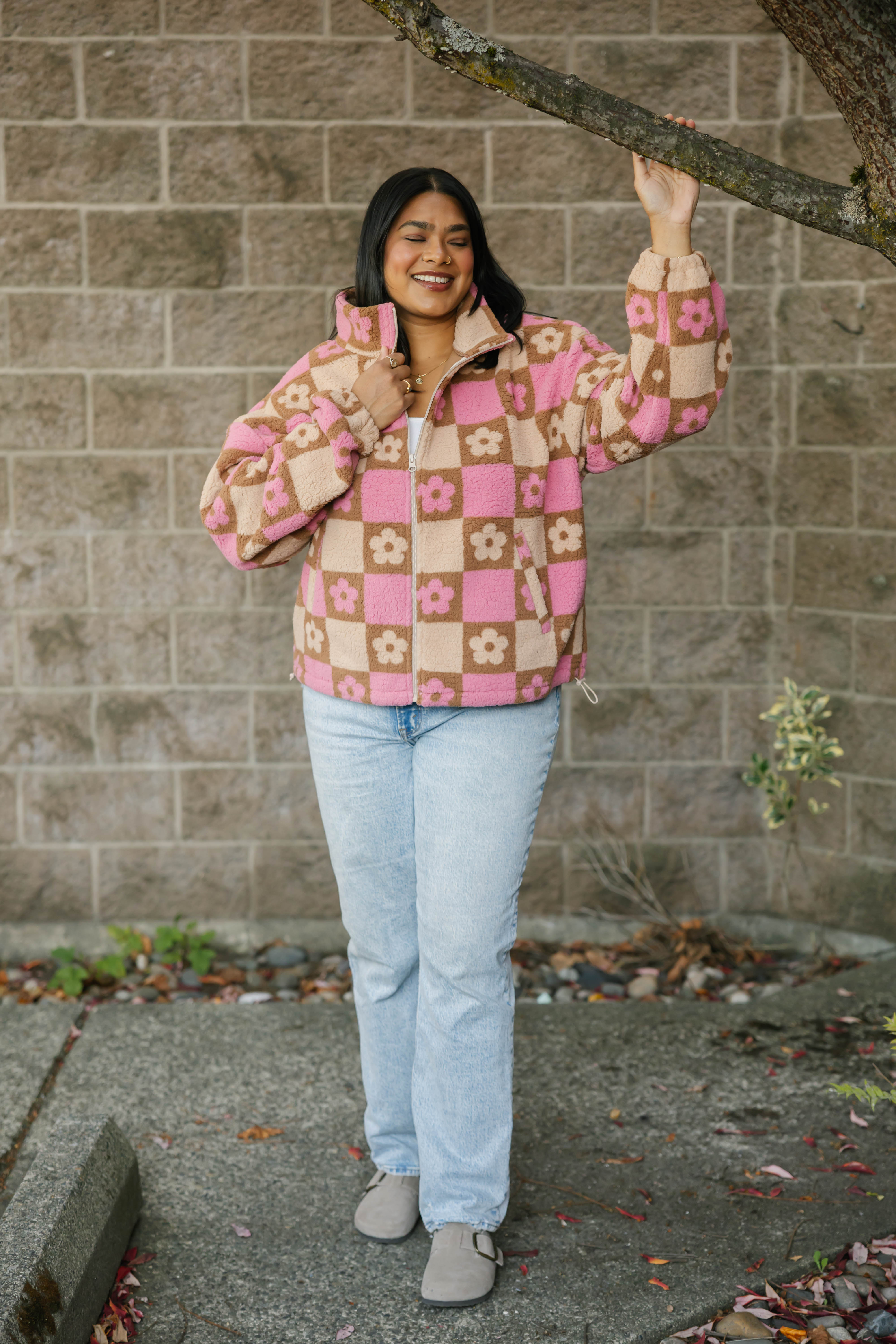 Teddy Floral Jacket in Light Pink/Oatmeal