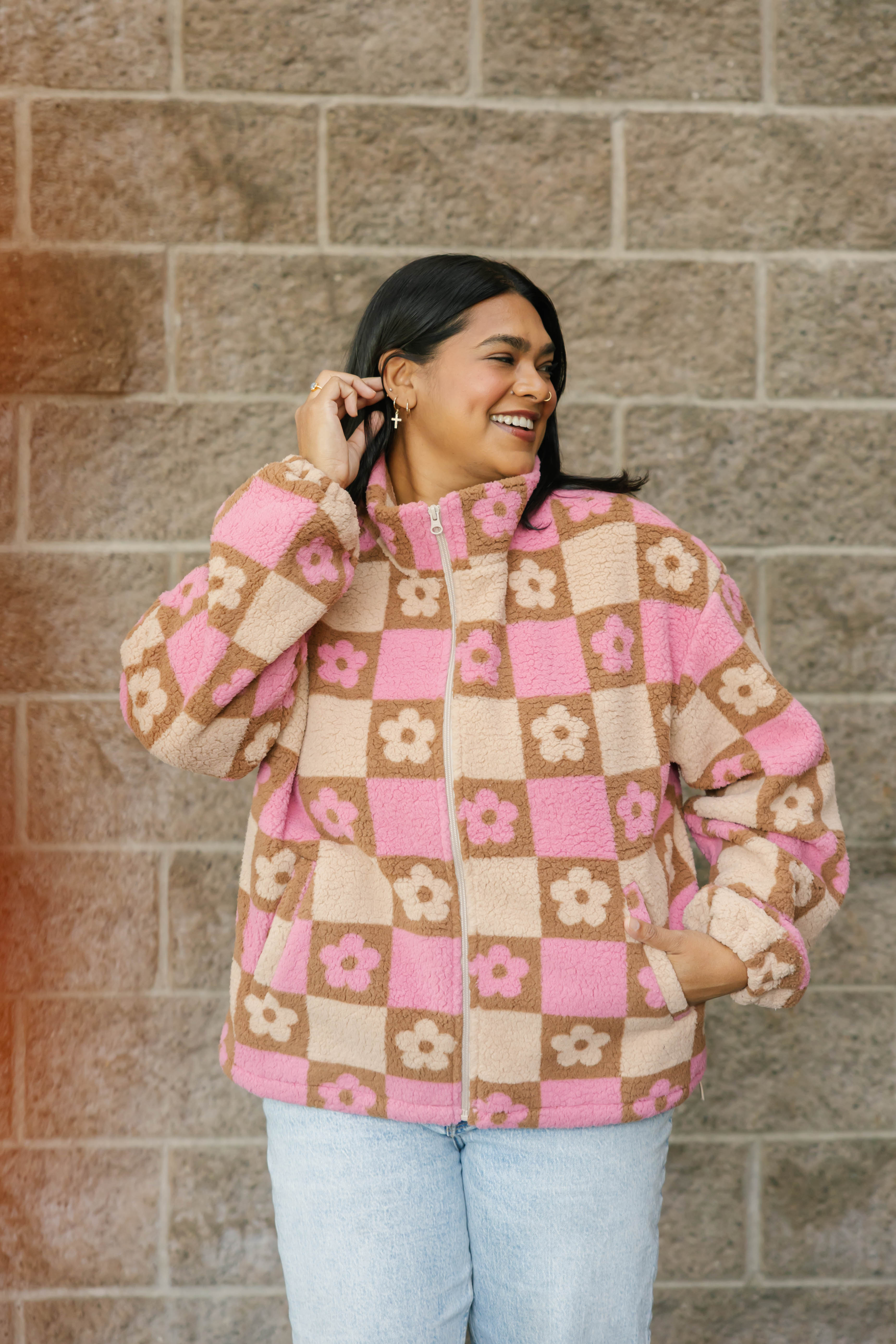 Teddy Floral Jacket in Light Pink/Oatmeal