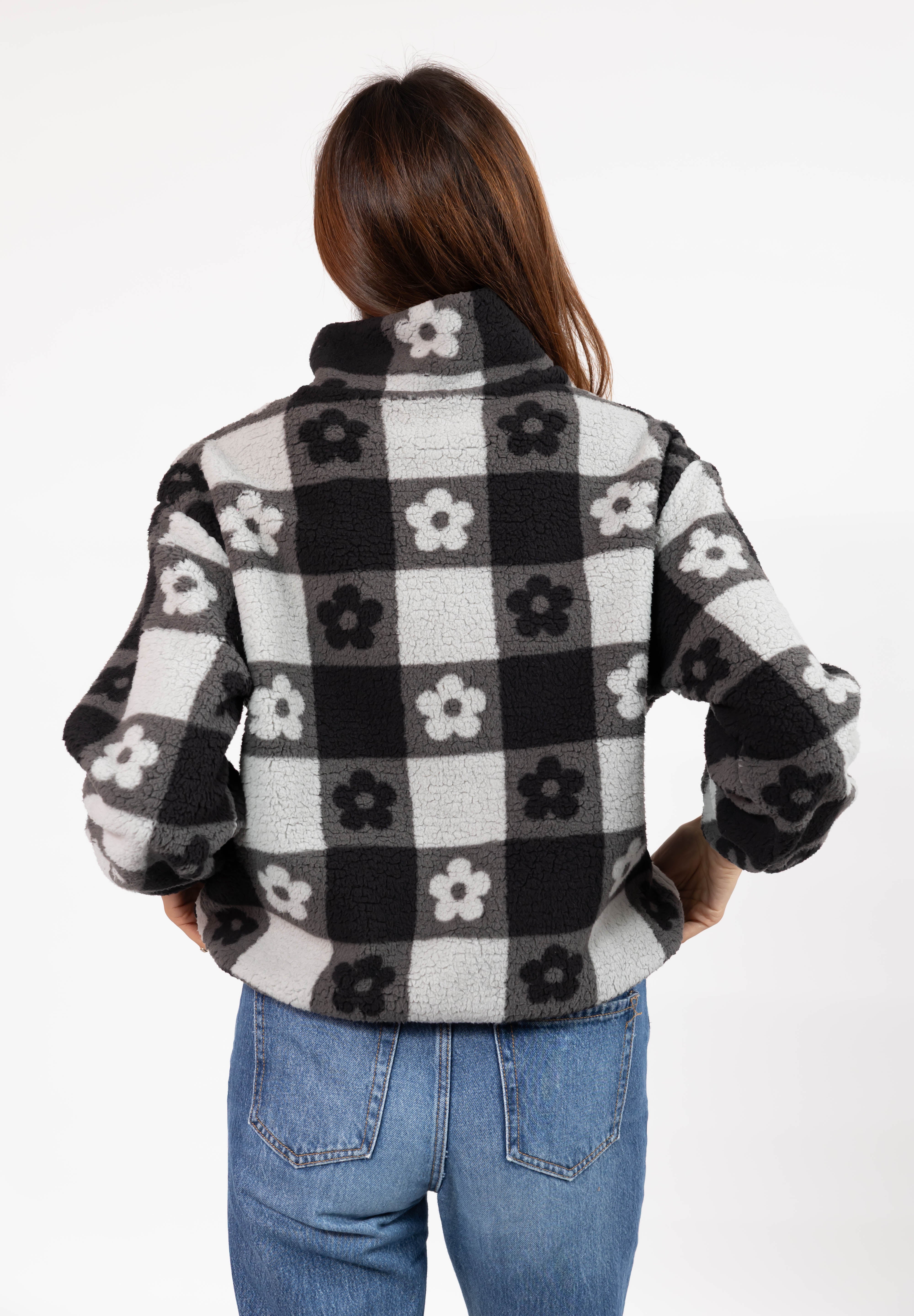 Teddy Floral Jacket in Midnight Black/Grey